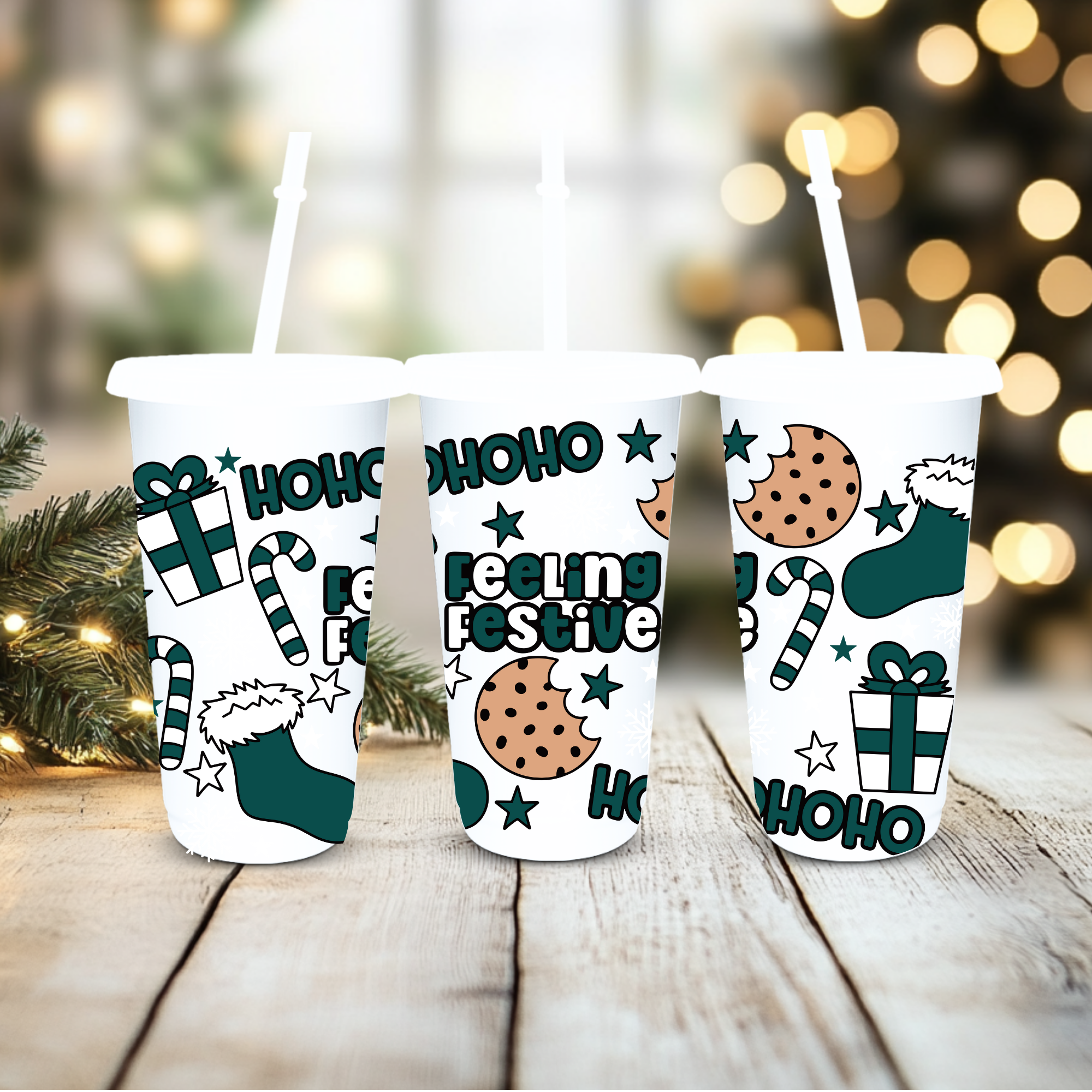 UVDTF Cold Cup Wrap - Dark Green Feeling Festive