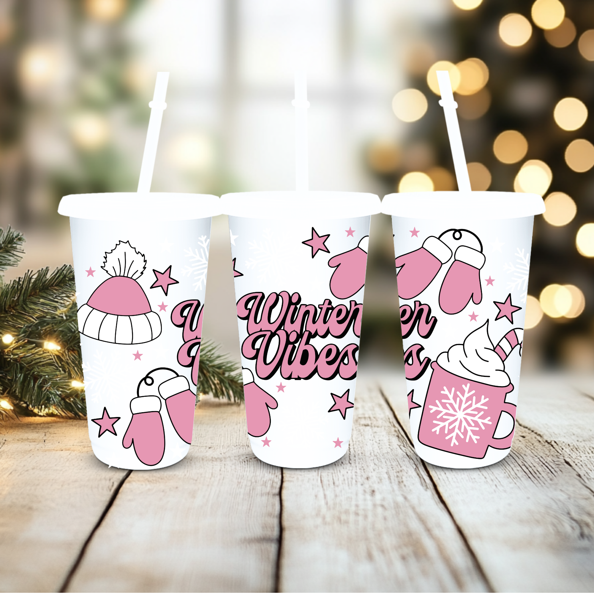 UVDTF Cold Cup Wrap - Rose Pink Winter Vibes