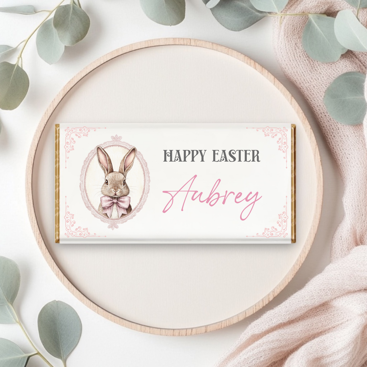 Pink Vintage Bunny Chocolate Wrappers