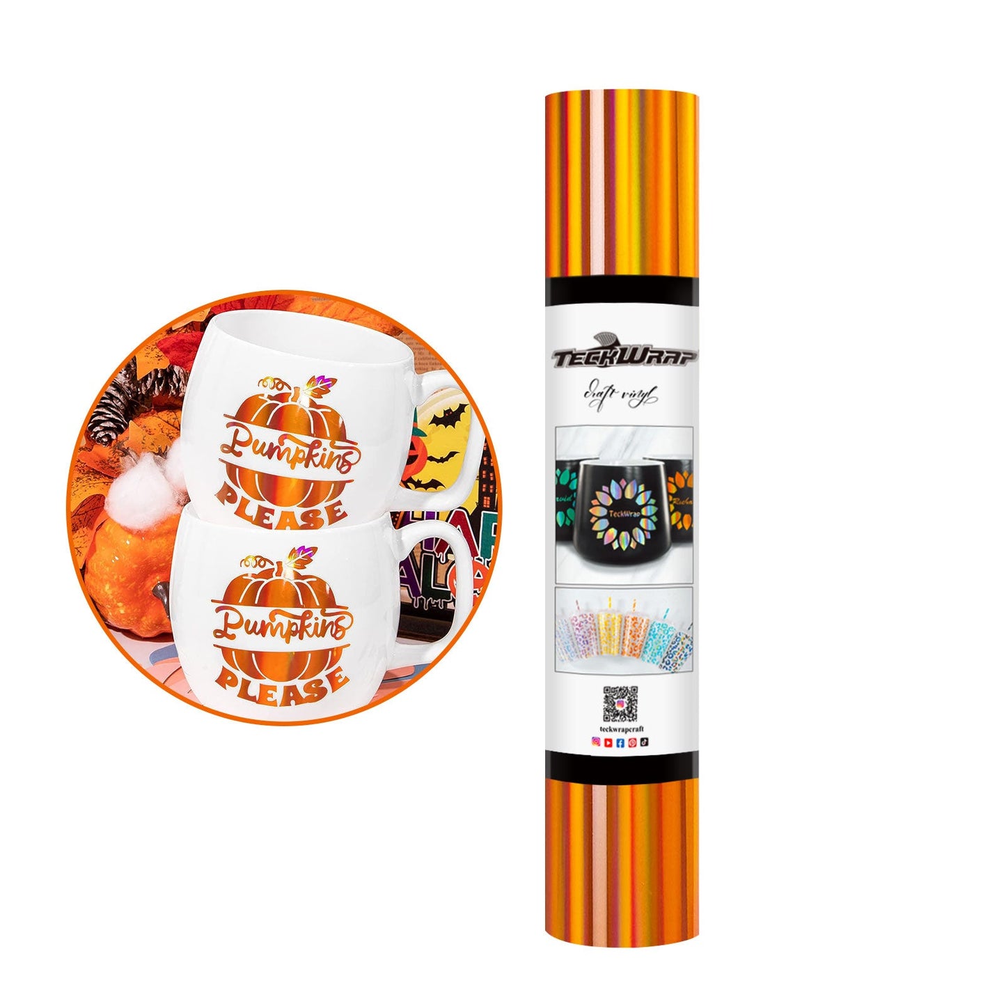 Teckwrap Holographic Glossy Rainbow - Pumpkin Orange