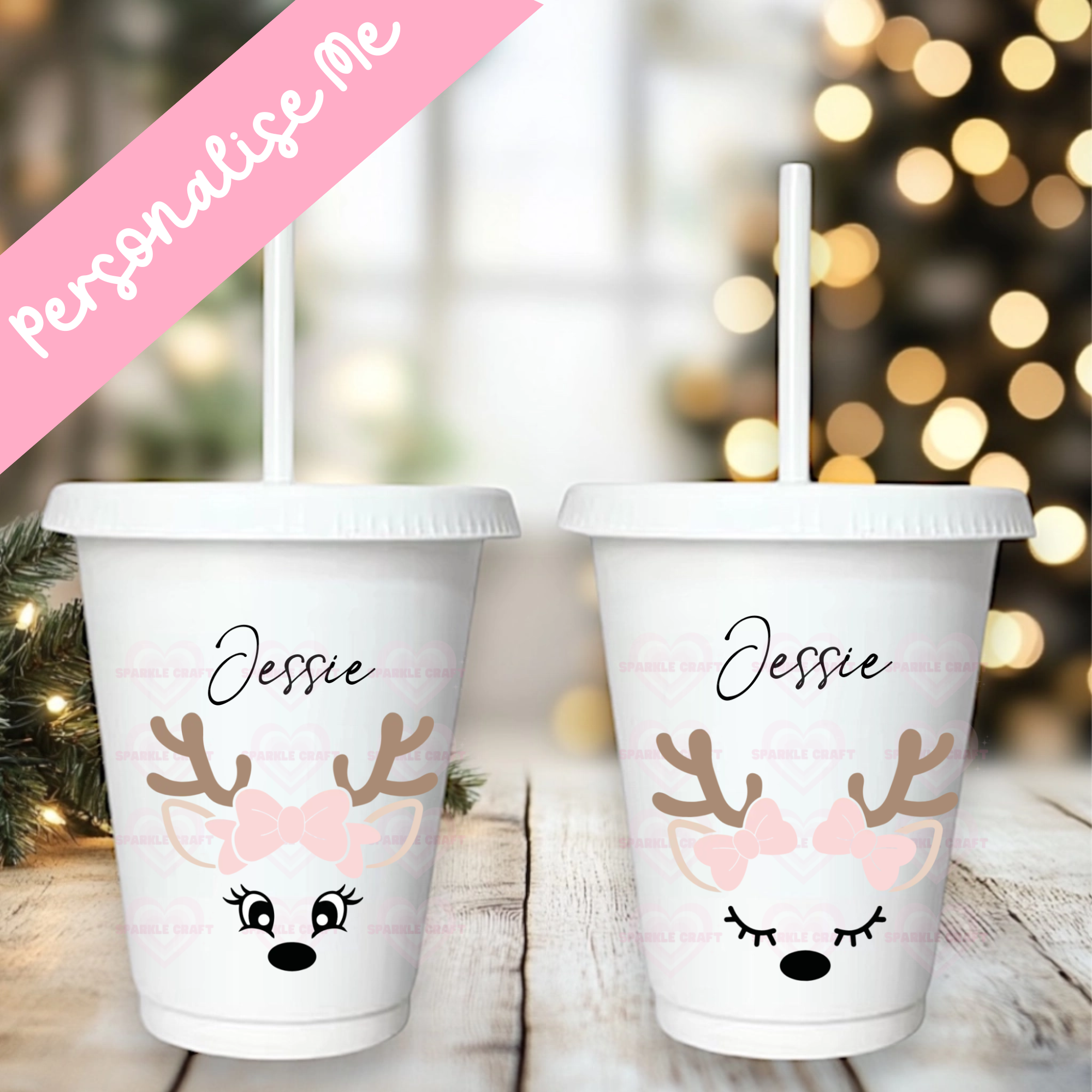 UVDTF - Reindeer Faces Girls Baby Pink
