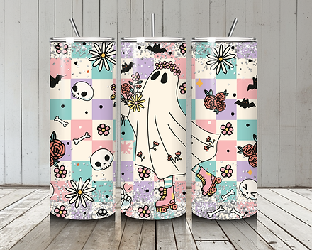 Skating Floral Ghost- Sublimation Tumbler Wrap