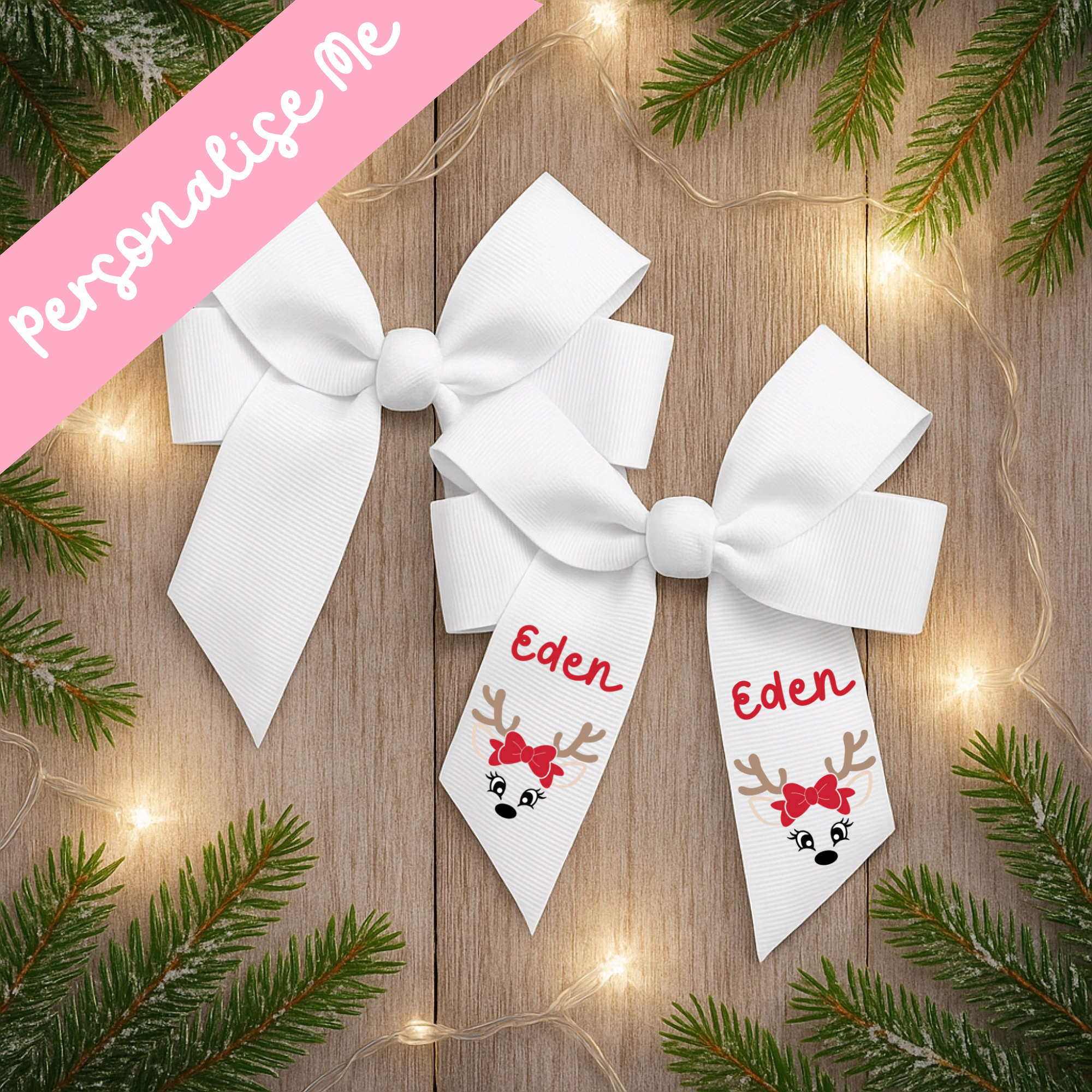 DTF -  Christmas Reindeer Red Hair Bow Decal