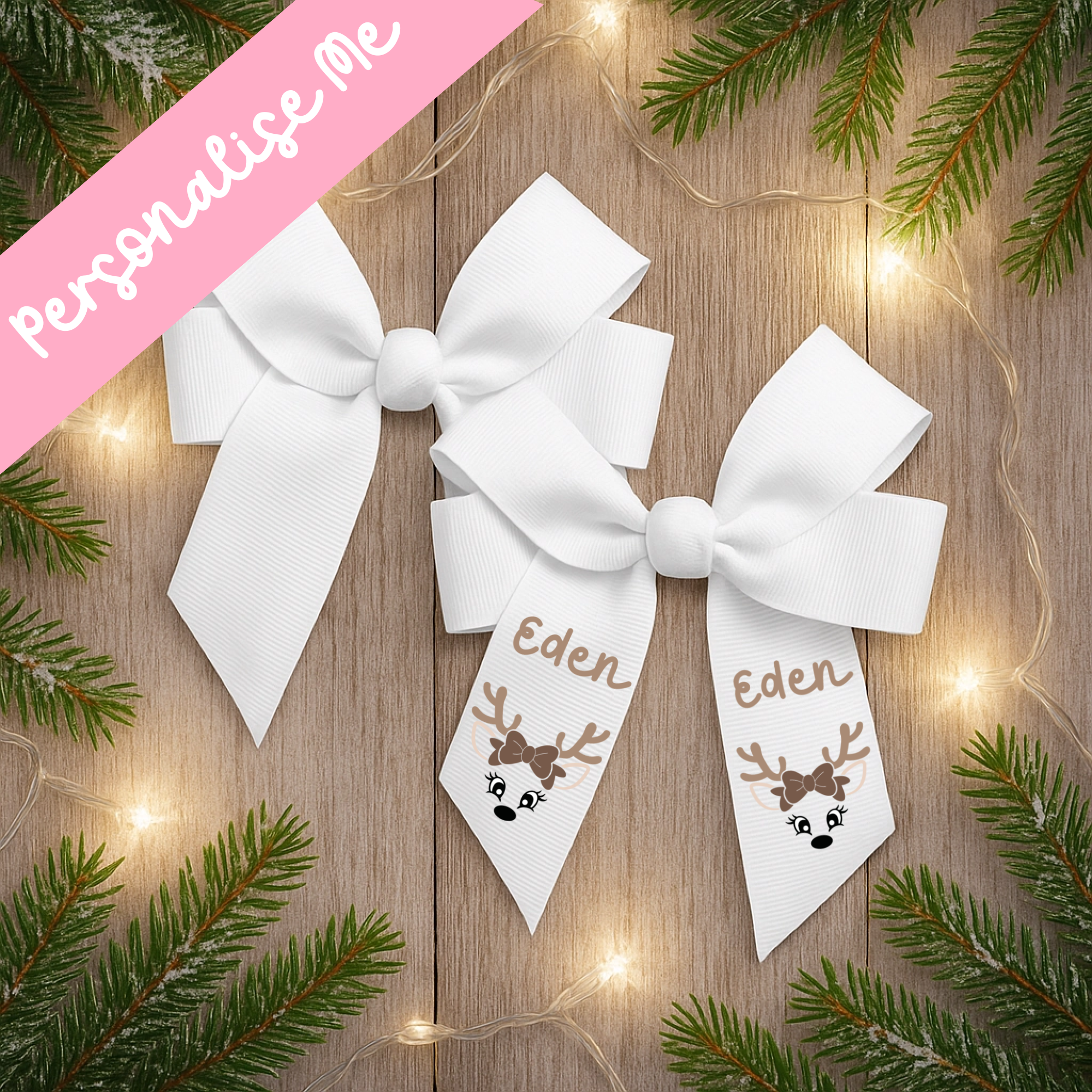 DTF -  Christmas Reindeer Brown Hair Bow Decal