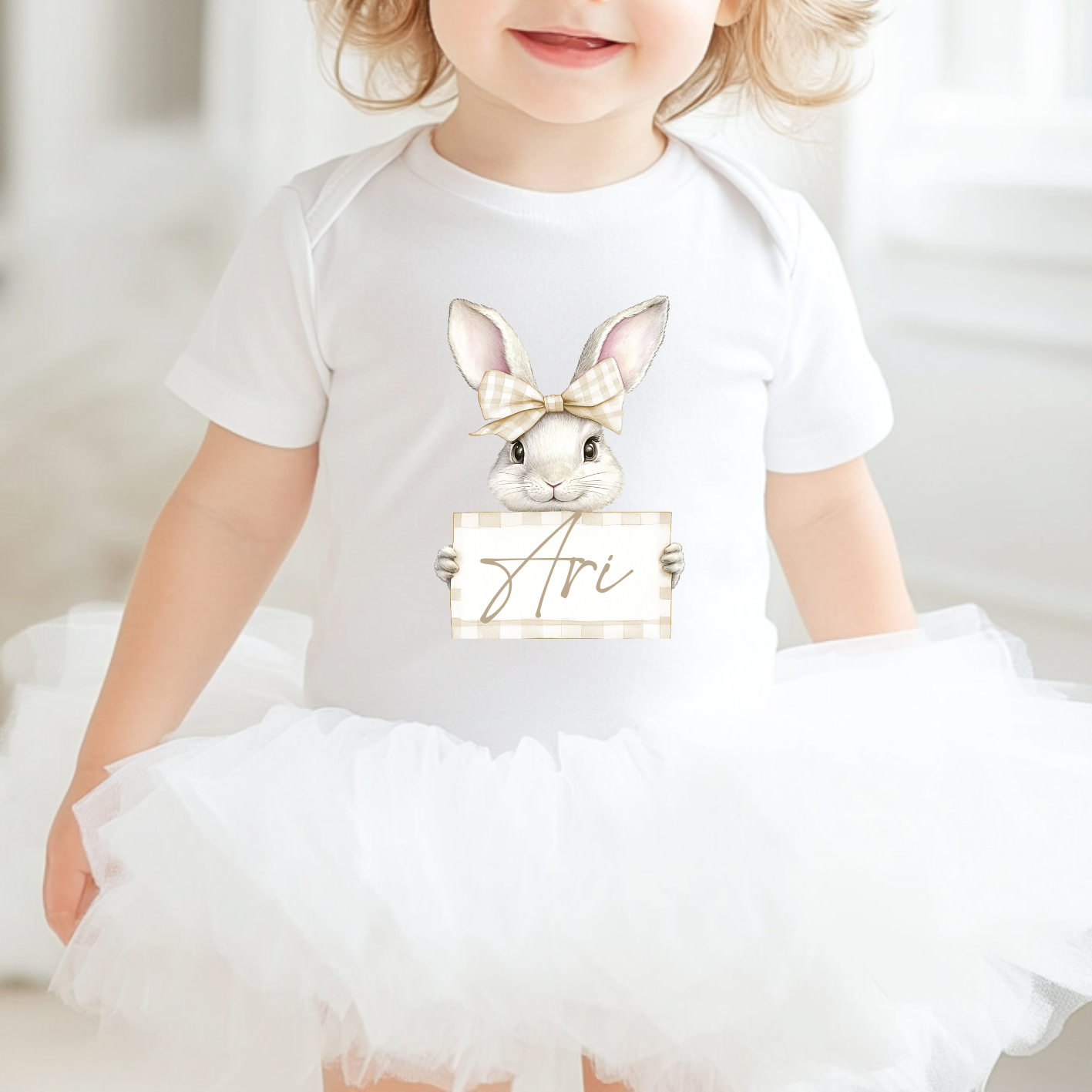 DTF Decal - Beige Gingham Bunny