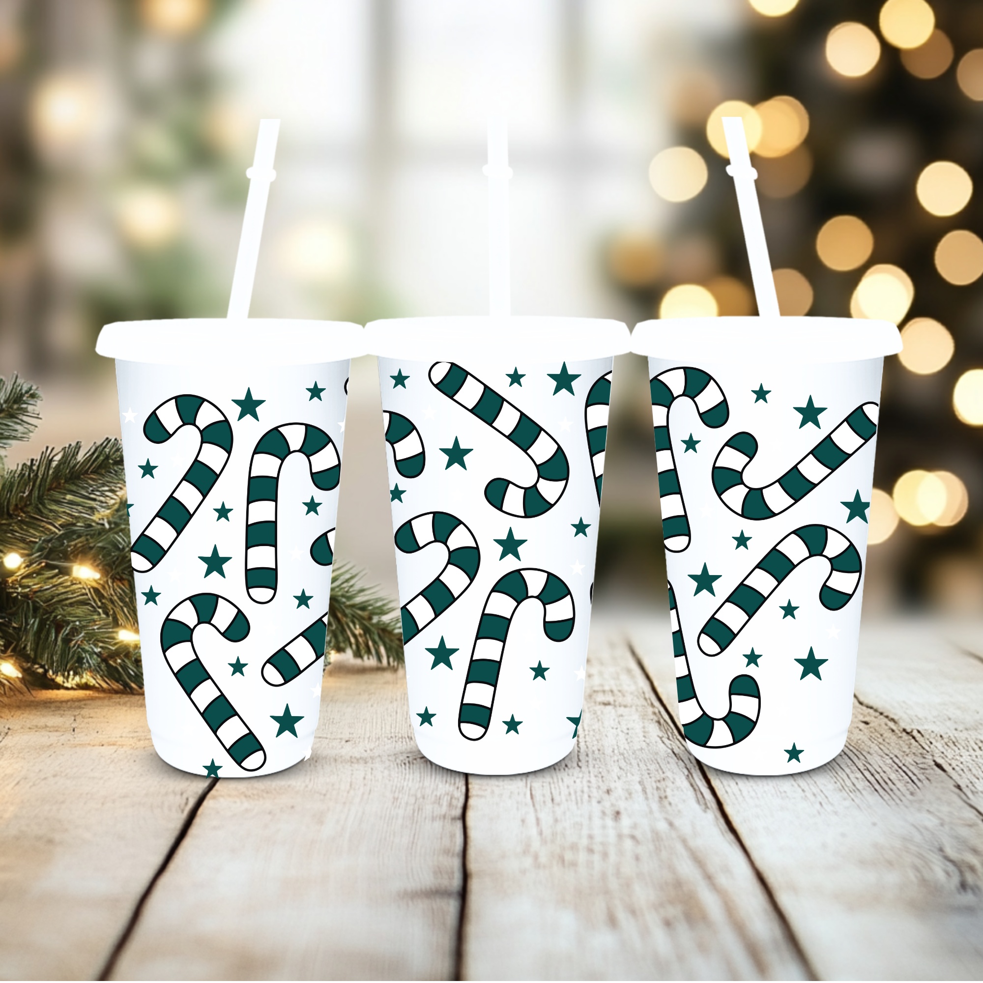 UVDTF Cold Cup Wrap - Dark Green Candy Cane