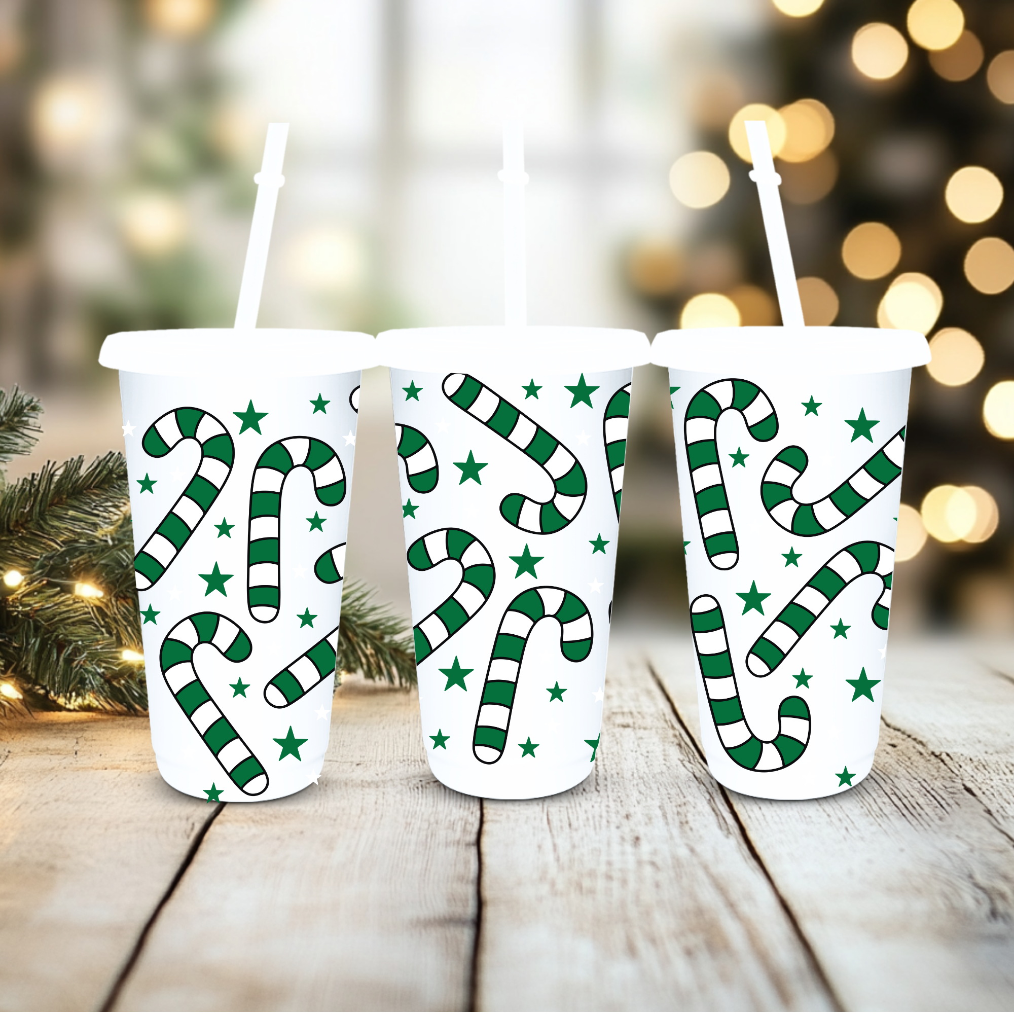 UVDTF Cold Cup Wrap - Grass Green Candy Cane