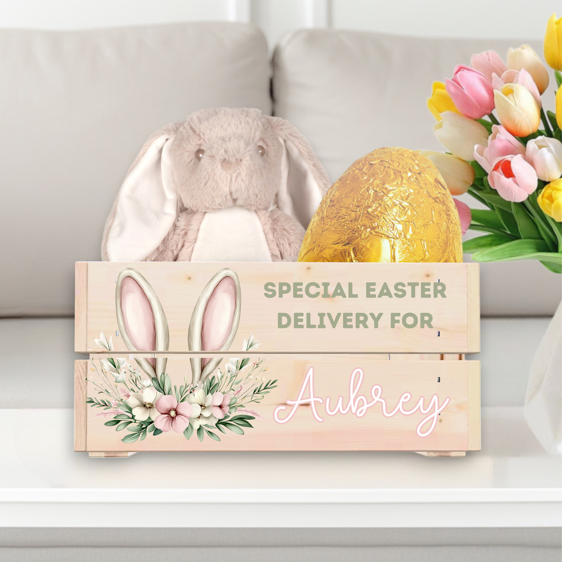 UVDTF - Easter Crate Decal Floral Bunny Ears