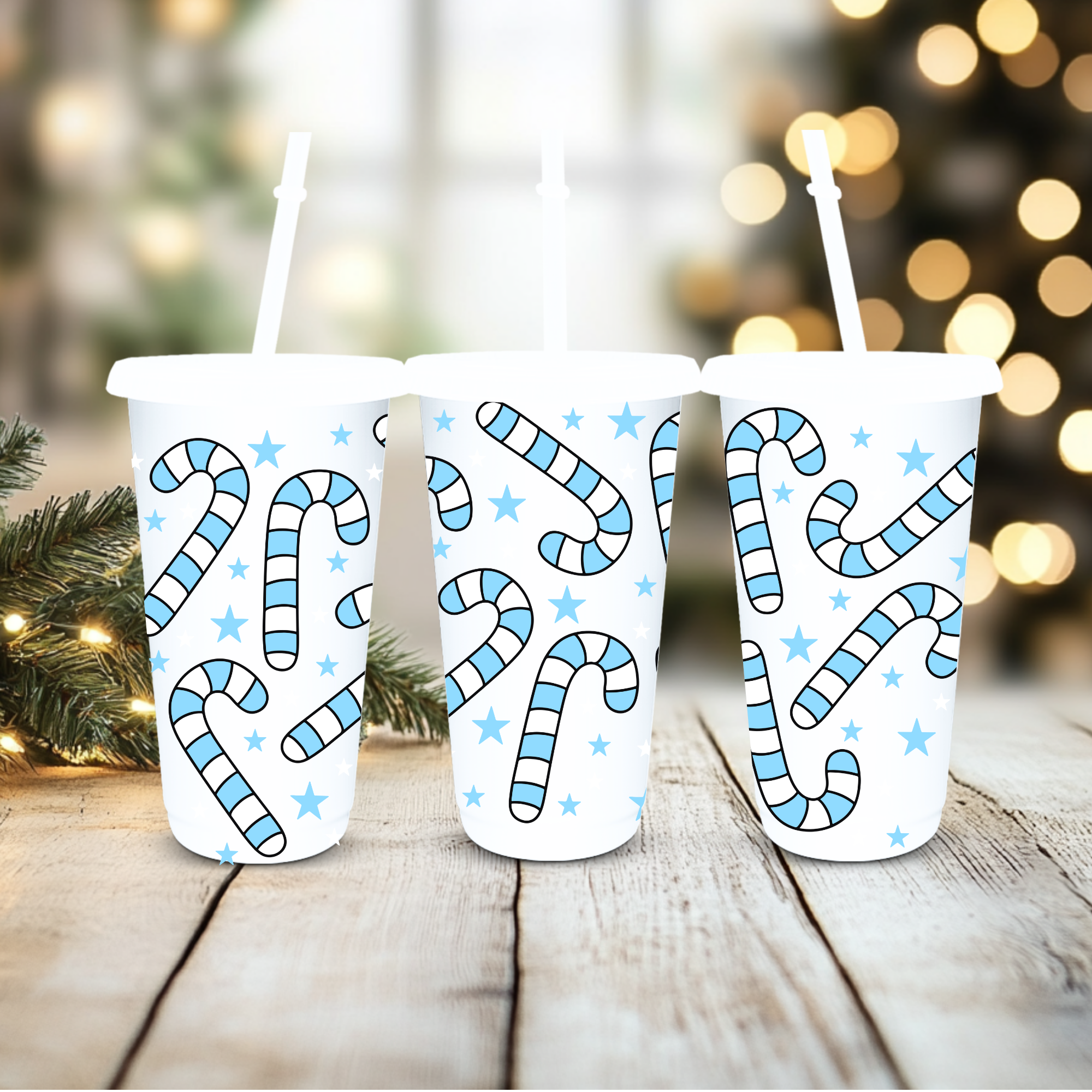 UVDTF Cold Cup Wrap - Blue Candy Cane
