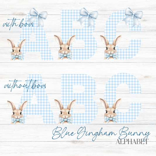 Blue Bunny Gingham Alphabet  - Digital Download