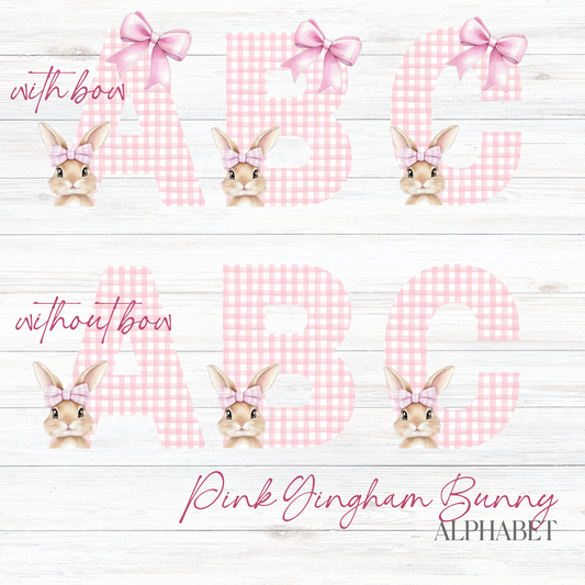 Pink Bunny Gingham Alphabet  - Digital Download