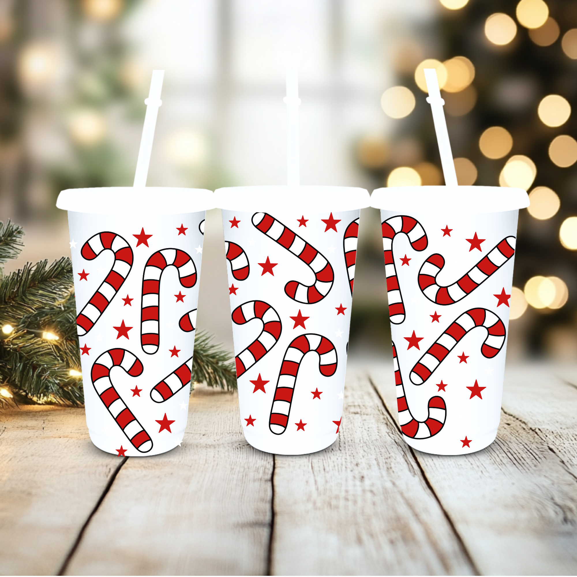 UVDTF Cold Cup Wrap - Red Candy Cane