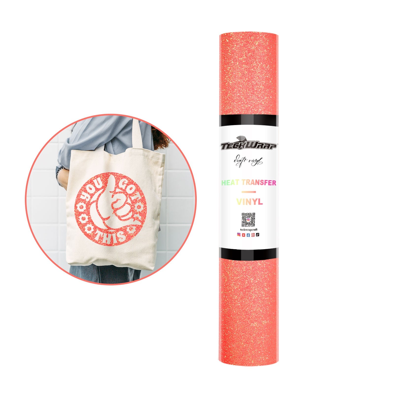 Teckwrap HTV Glitter - Neon Peachy