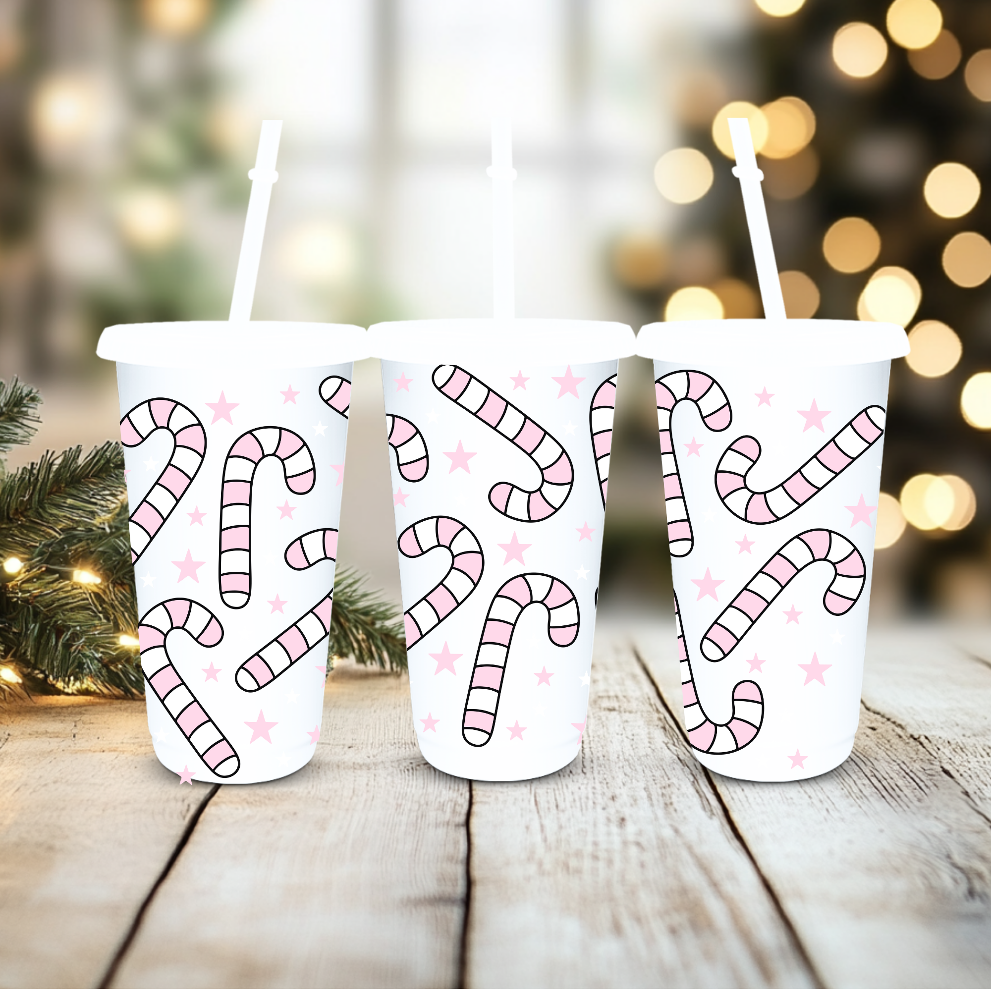 UVDTF Cold Cup Wrap - Baby Pink Candy Cane