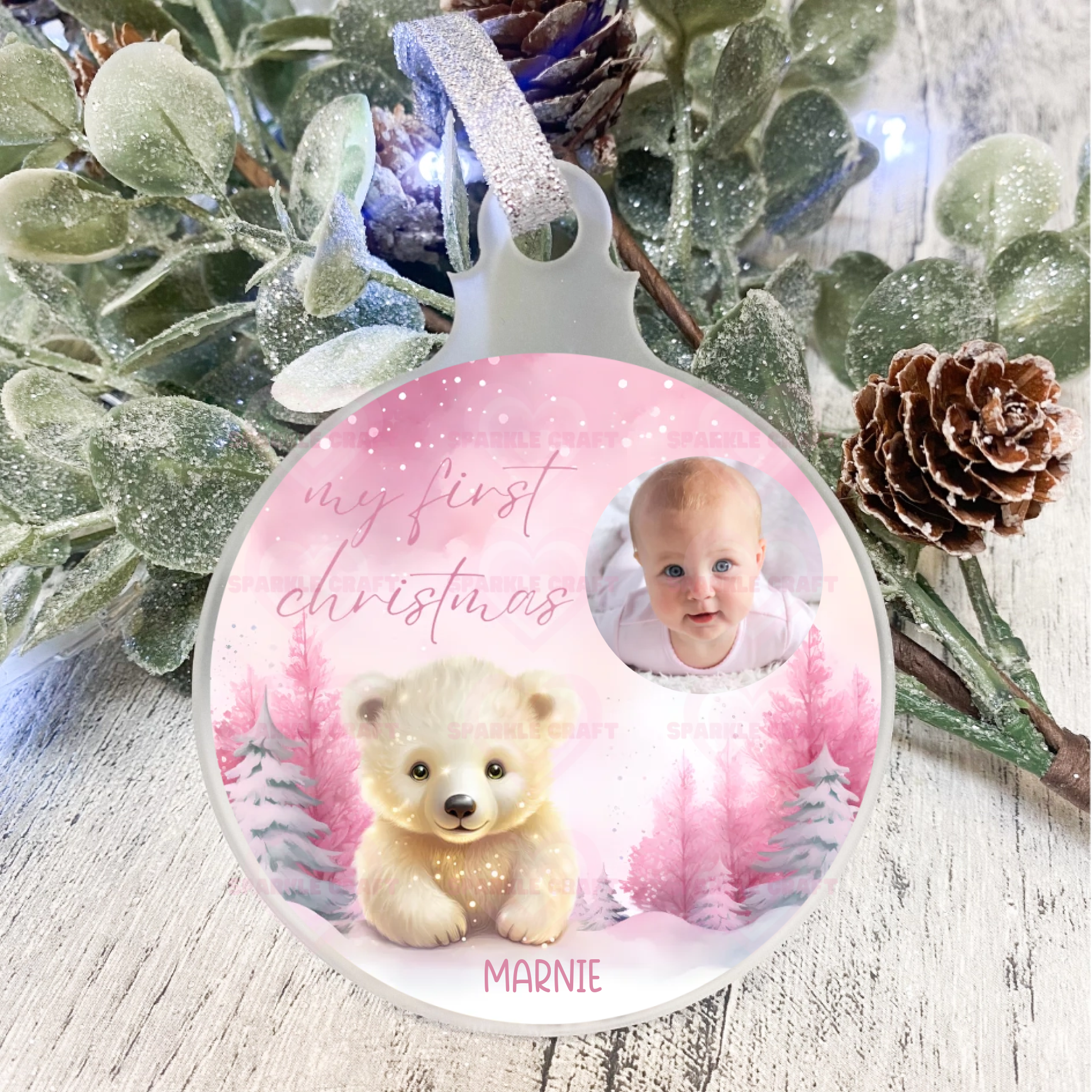 First Christmas Pink Polar -Bauble Decal
