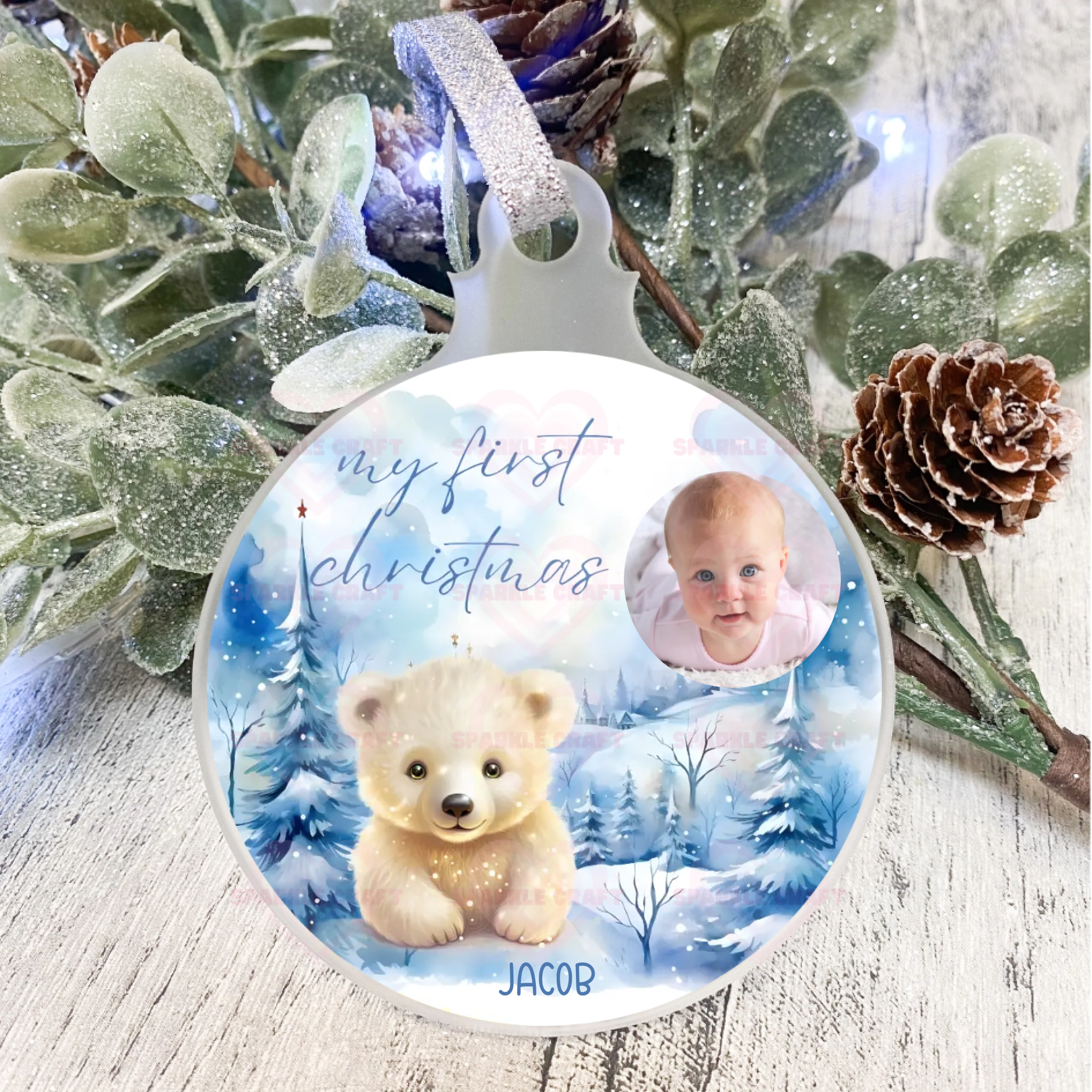 First Christmas Blue Polar -Bauble Decal