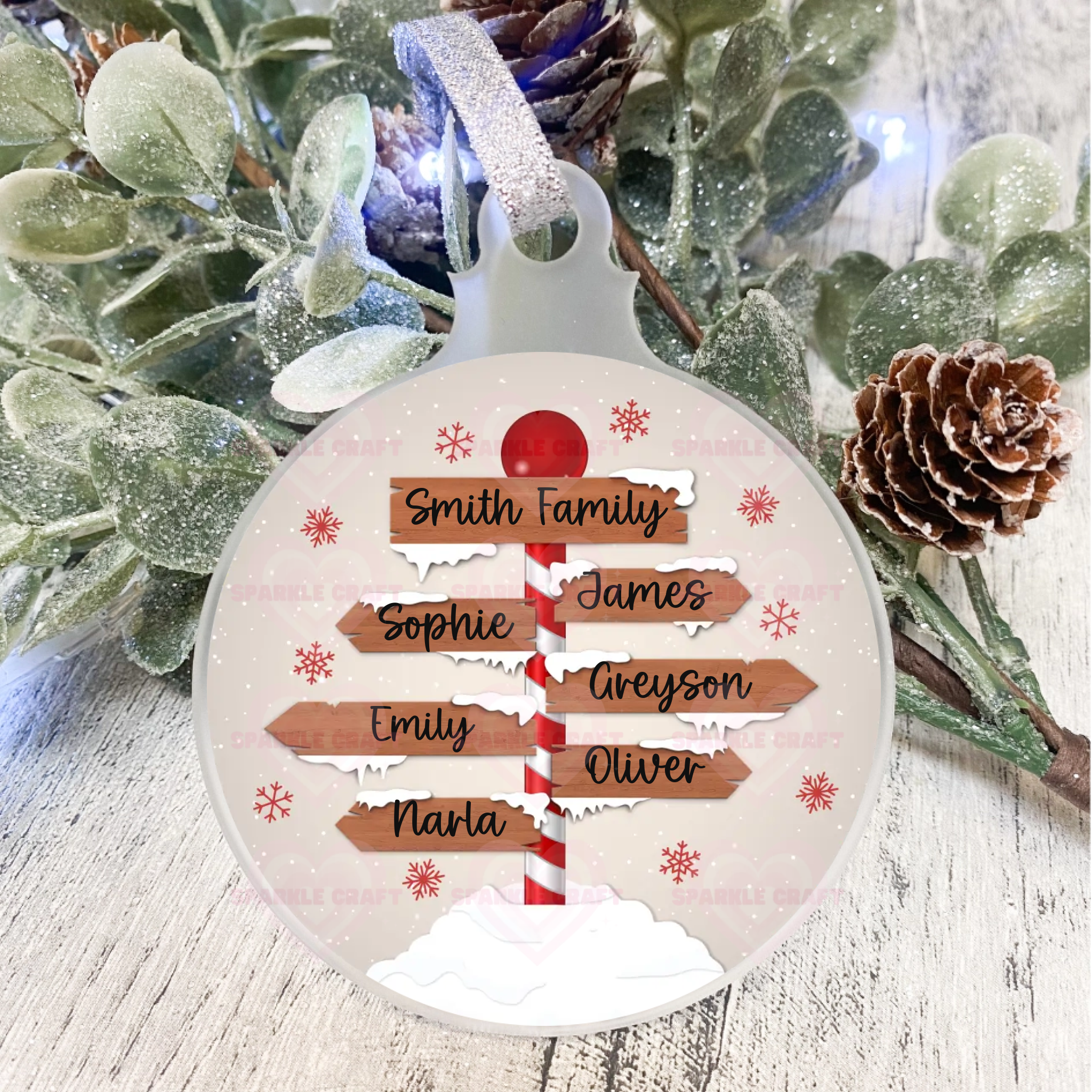 Family Red & White Pole -Bauble Decal
