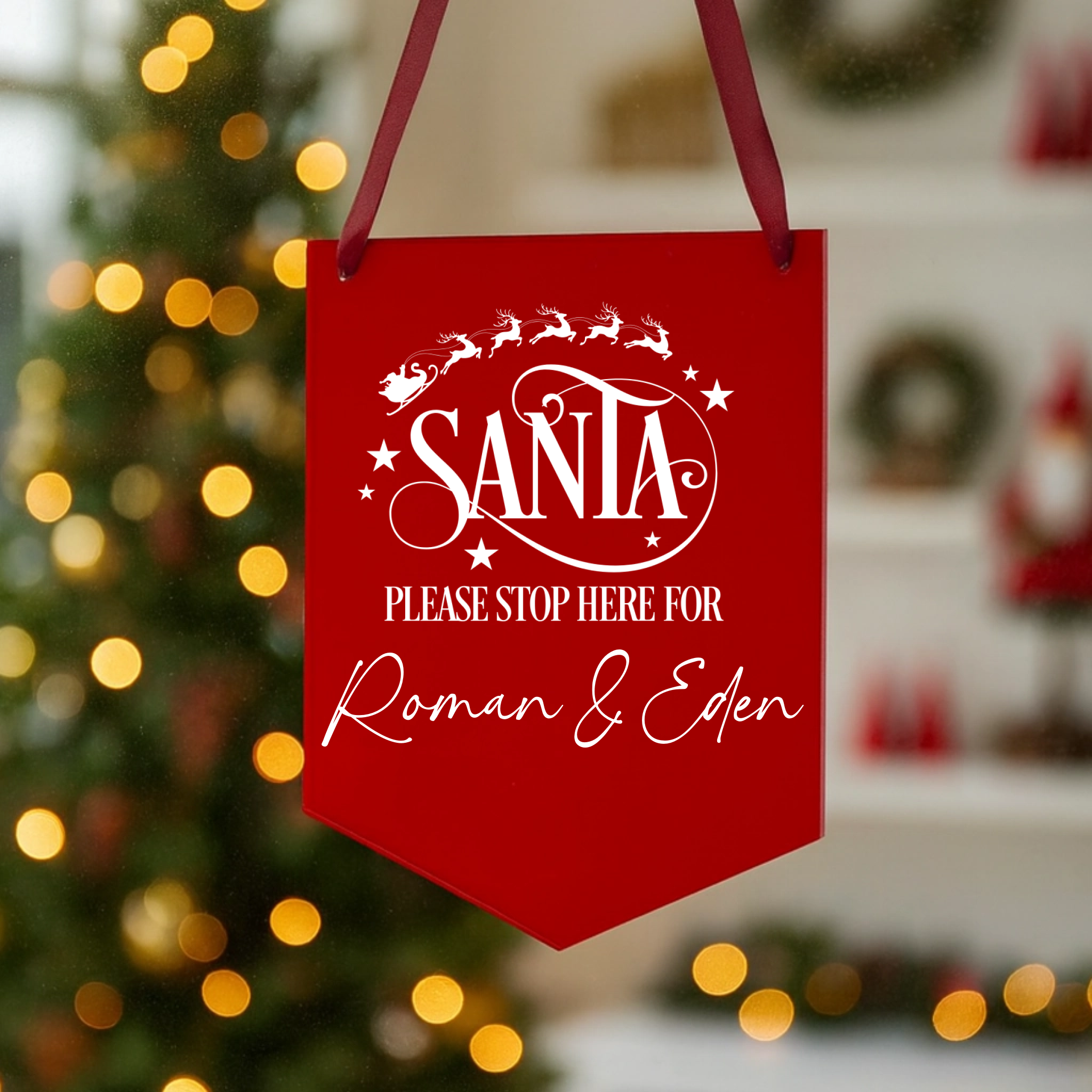 UVDTF - Santa & Reindeer Stop Here Pennant Decal