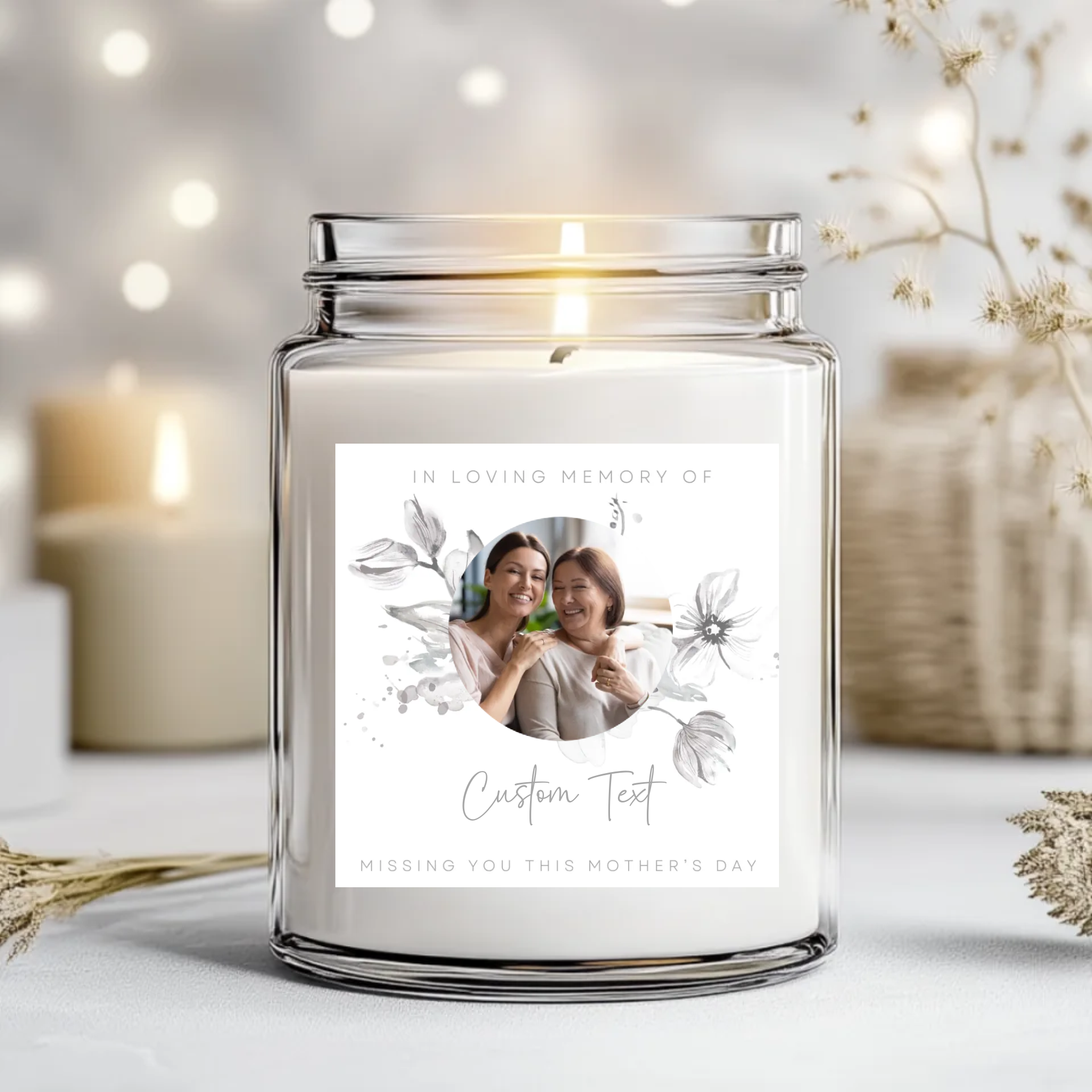 In Loving Memory Grey Flower- Candle Label