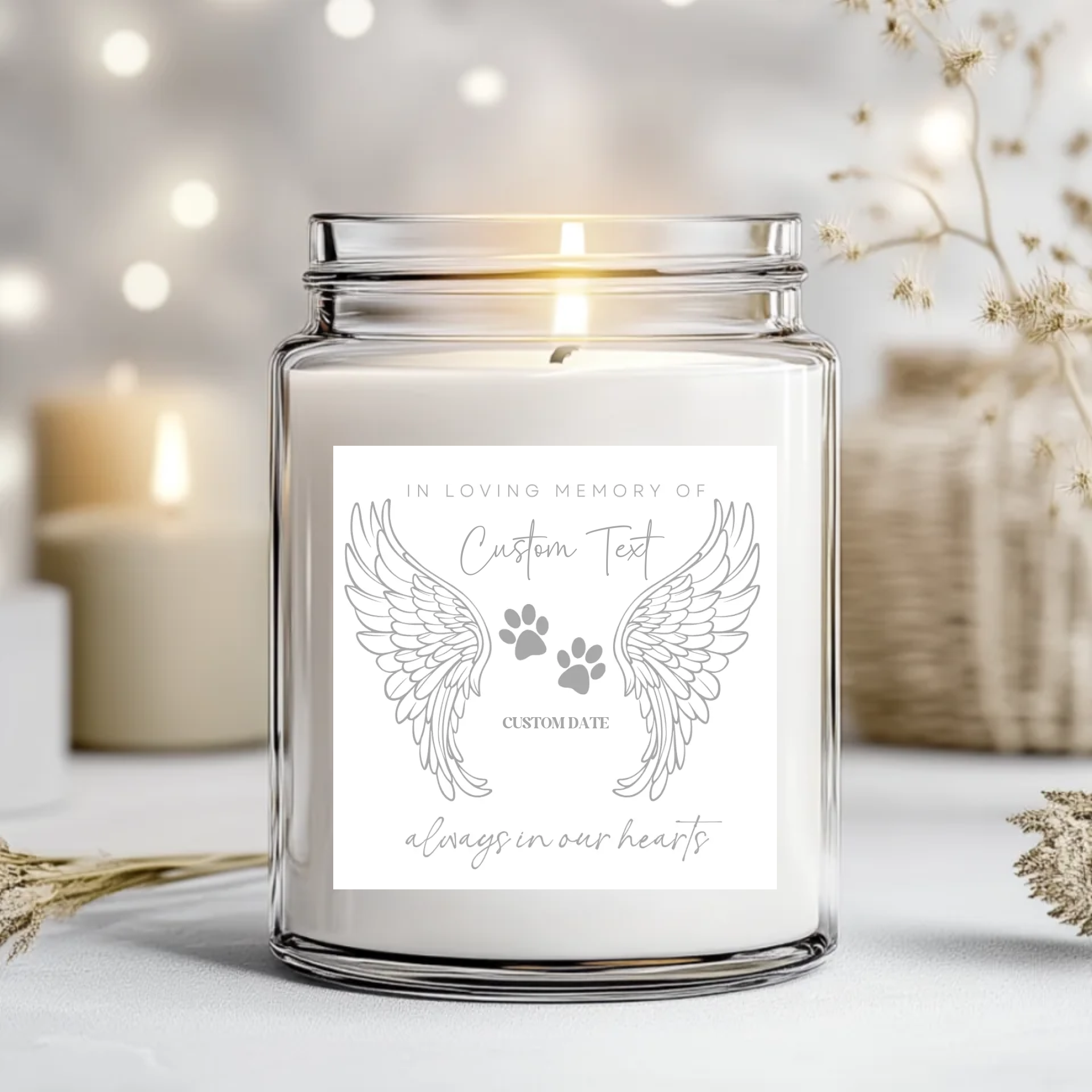 Grey Angel Wings Paw Print - Candle Label