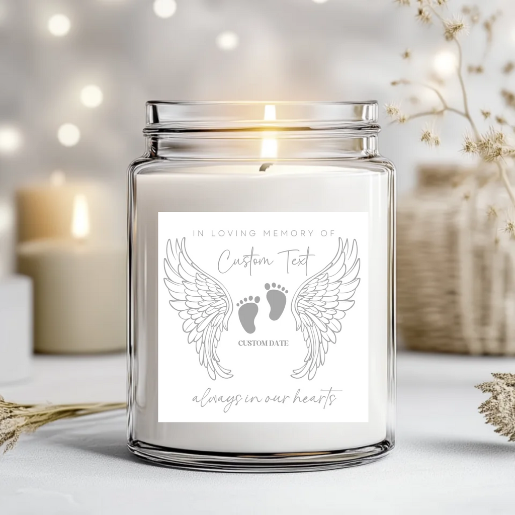 Grey Angel Wings Footprint - Candle Label