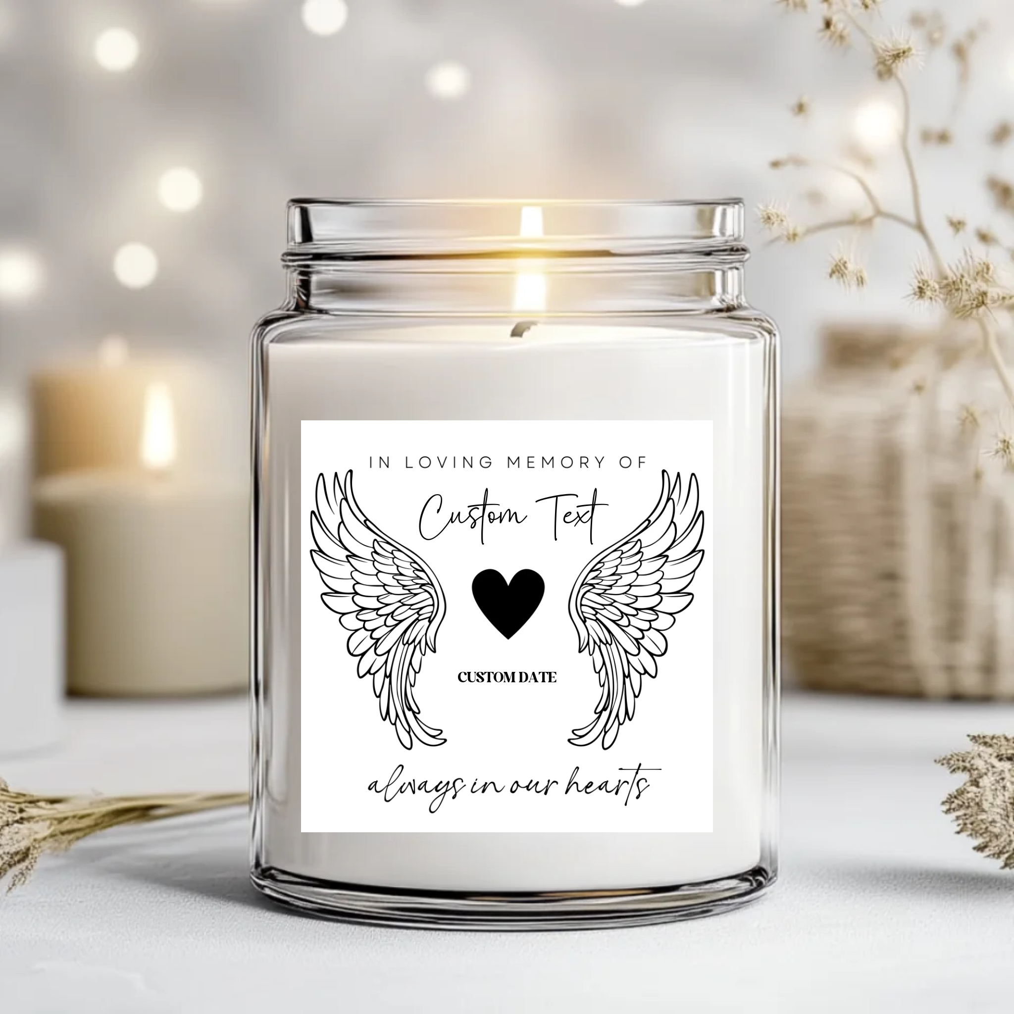 Black Angel Wings Heart - Candle Label