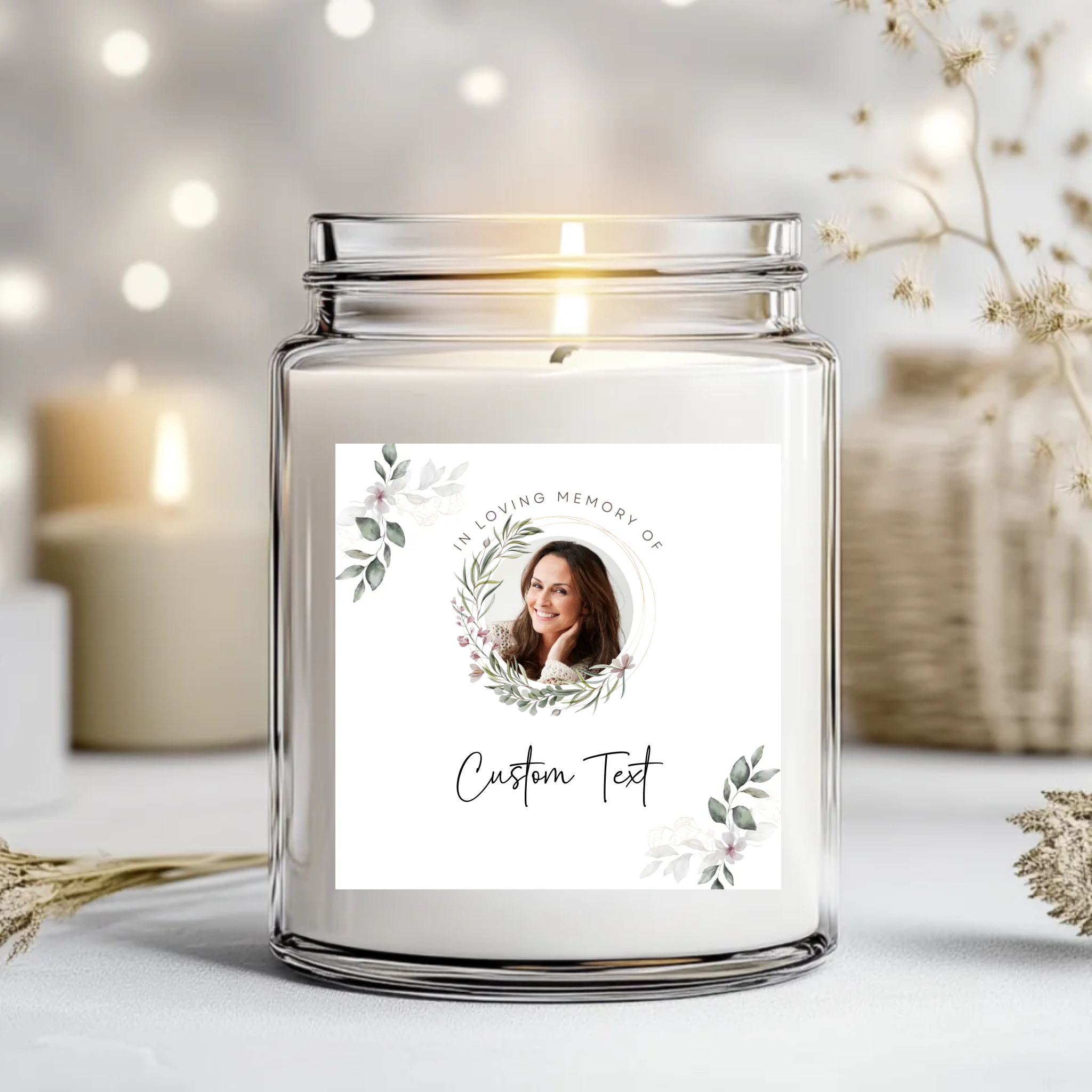 In Loving Memory White Flower- Candle Label