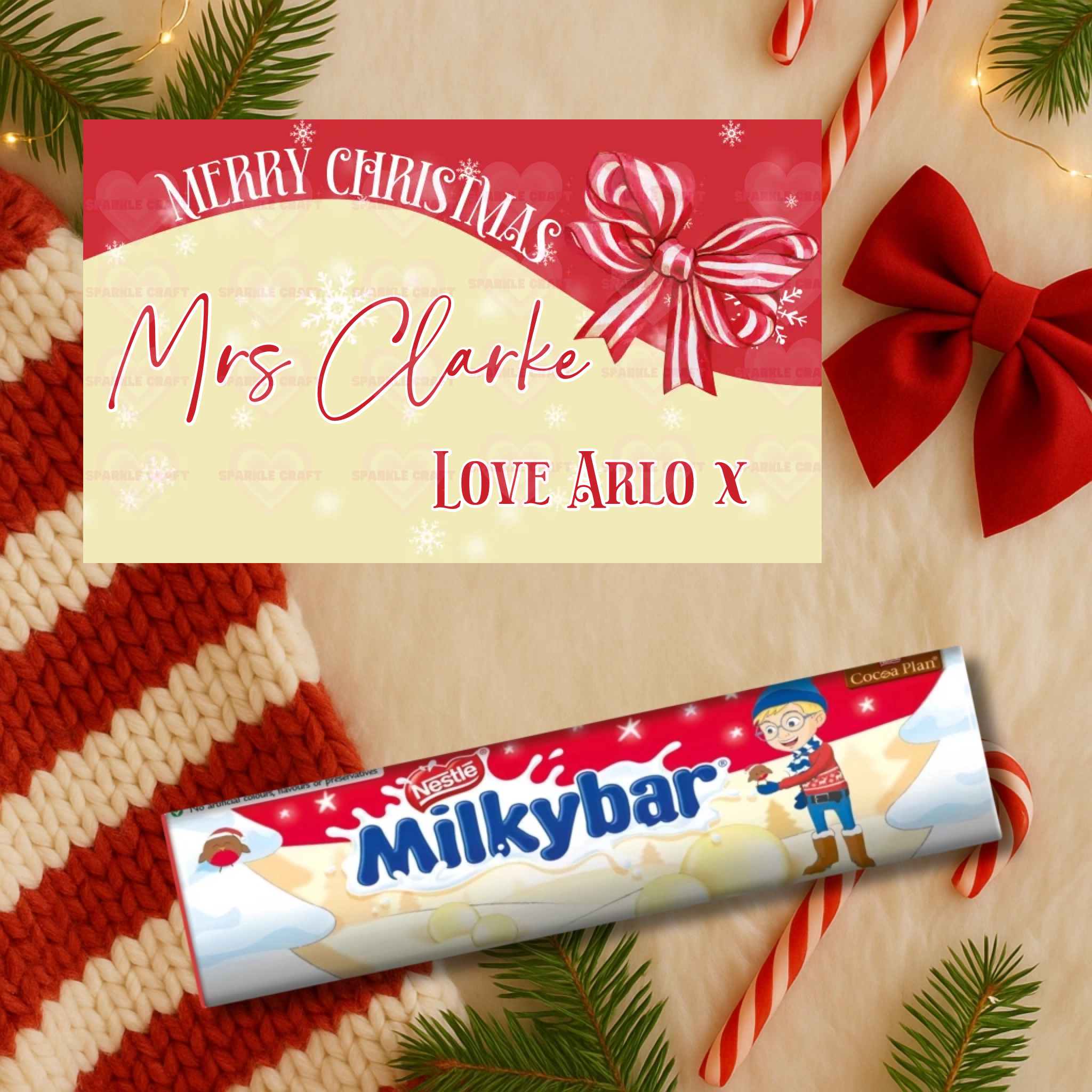 Sweet tube label - Red and Cream Bow