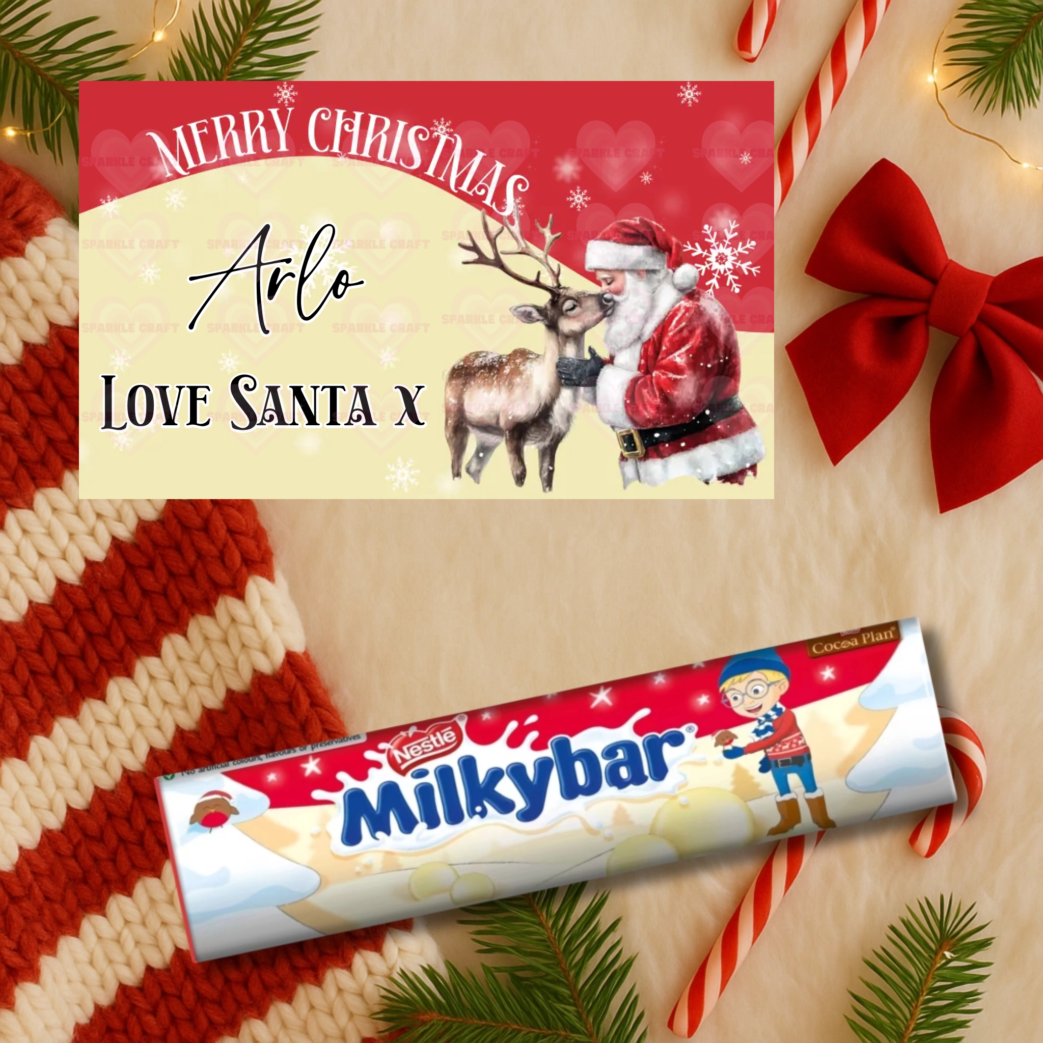 Sweet tube label - Santa & Reindeer