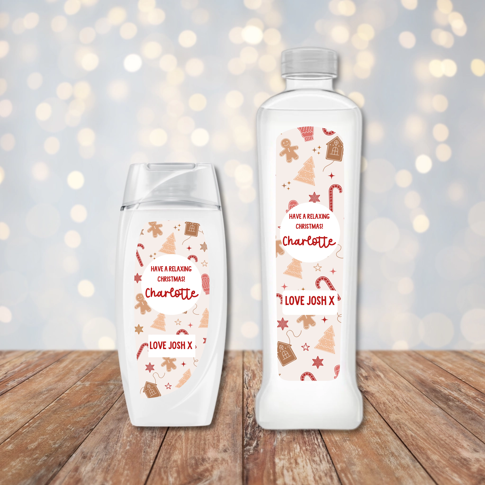 Shower Gel & Bubble Bath Label Set - Christmas Pattern