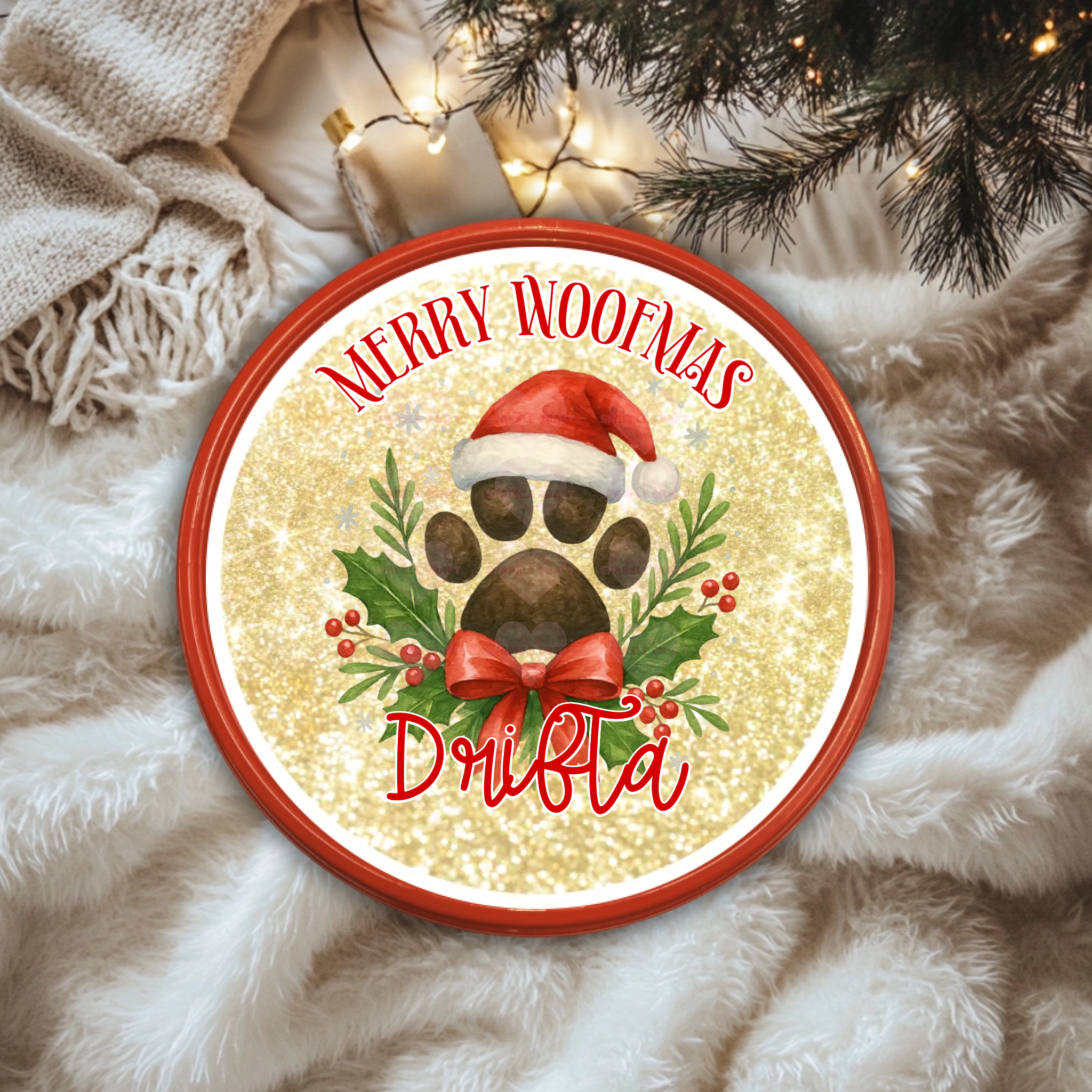 Dog Treat Tub Decal - Cute Christmas