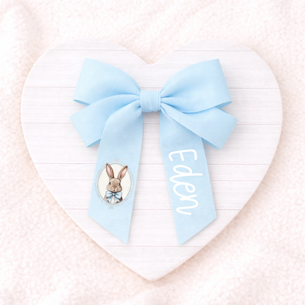 DTF -  Blue Vintage Bunny Hair Bow Decal