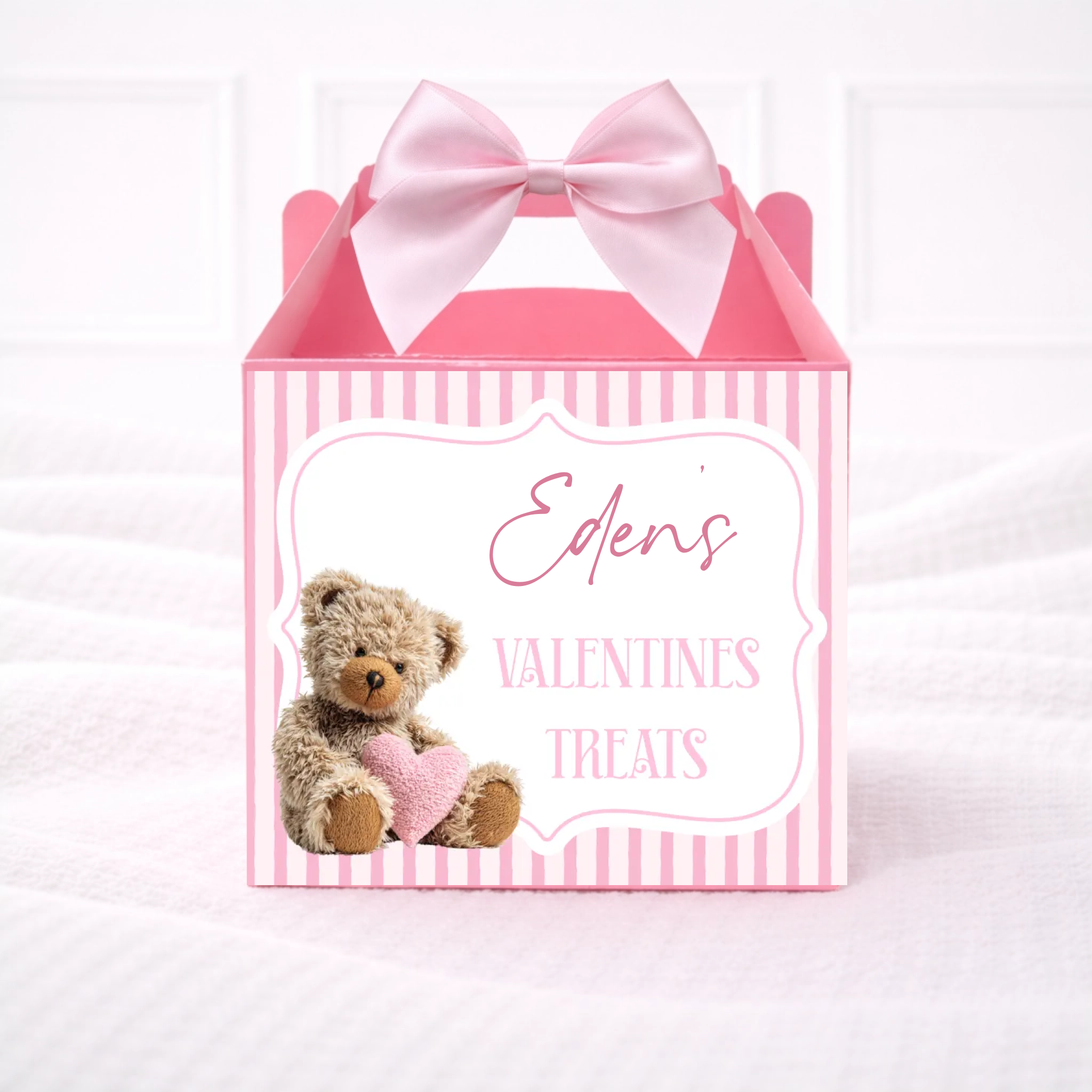 Valentines Fluffy Bear - Pink Party Box Decal