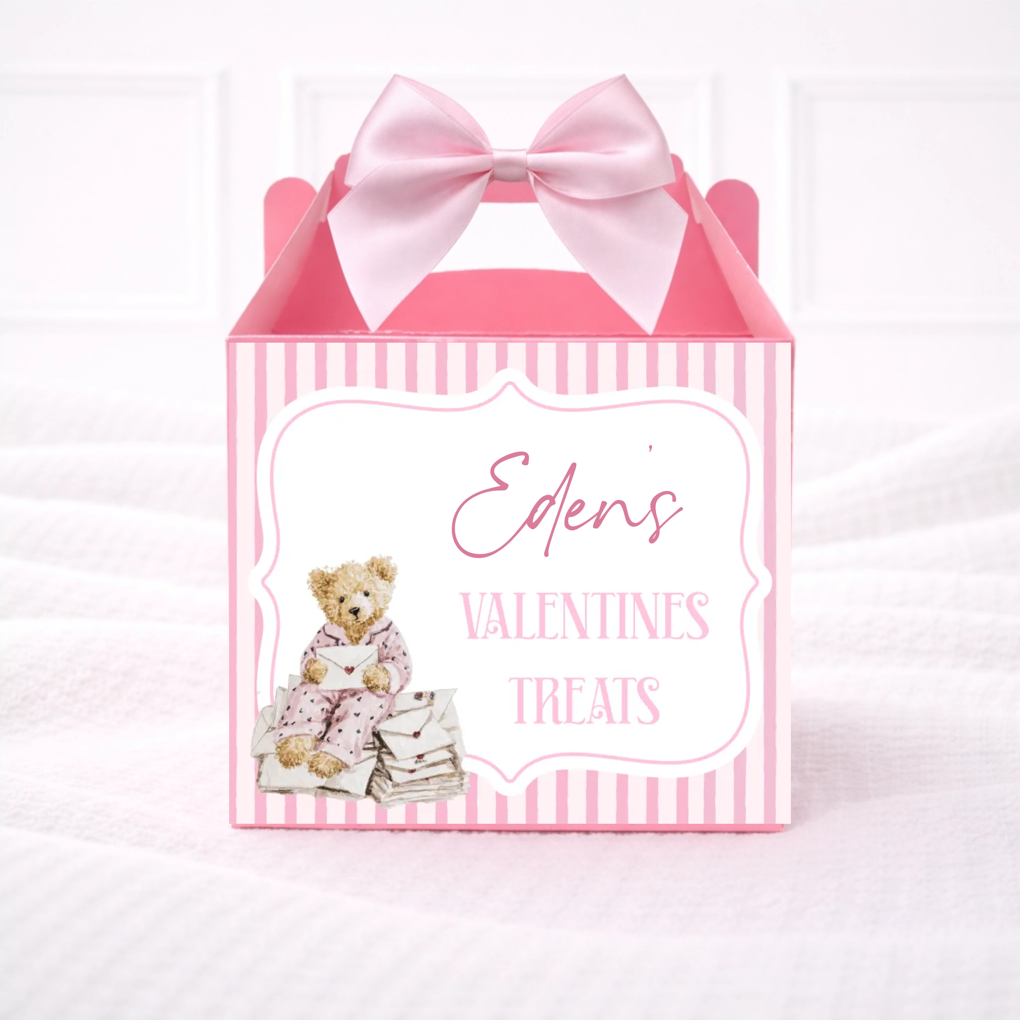 Valentines Bear Heart PJ's - Pink Party Box Decal