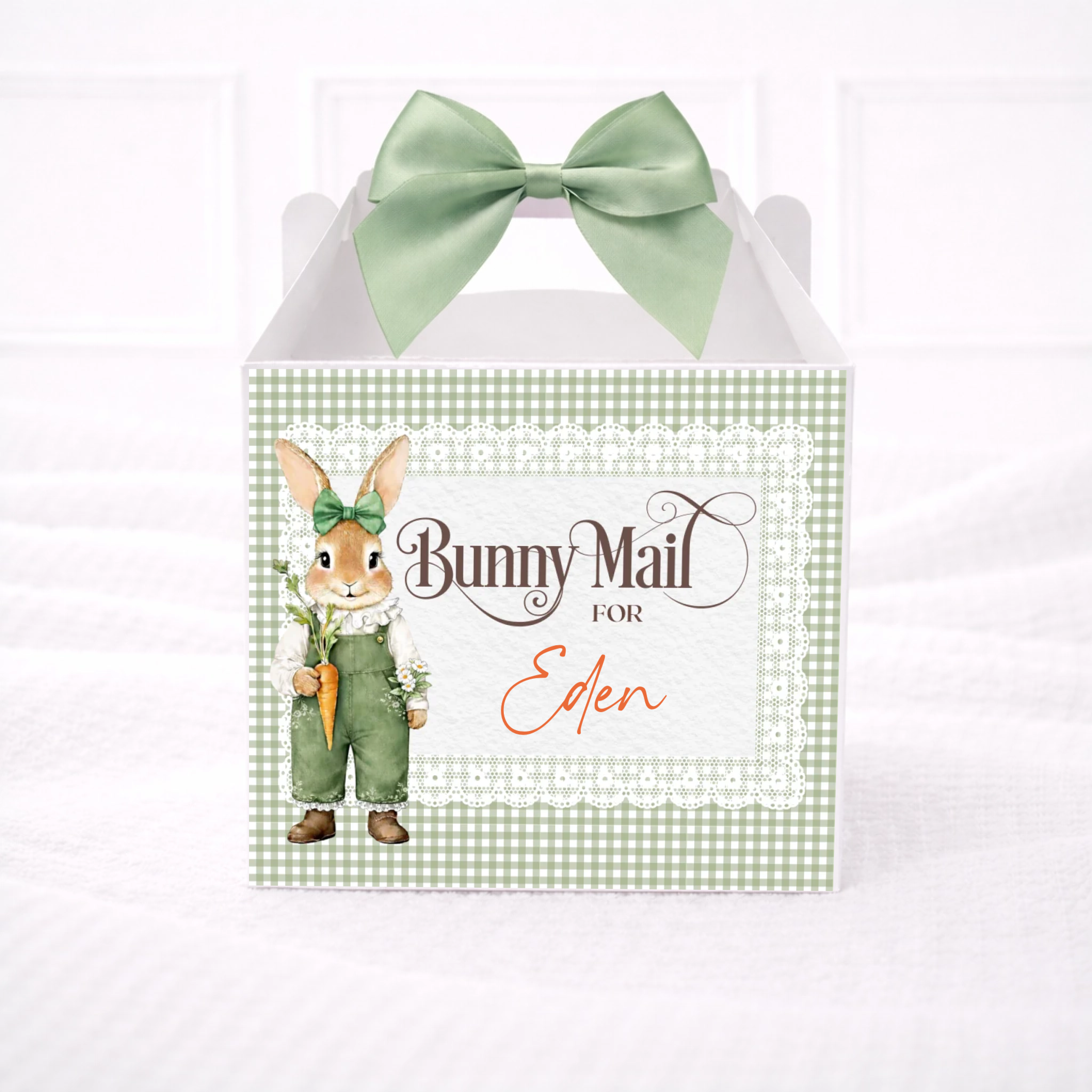 Girl Farmer Bunny Easter - Party Box Decal
