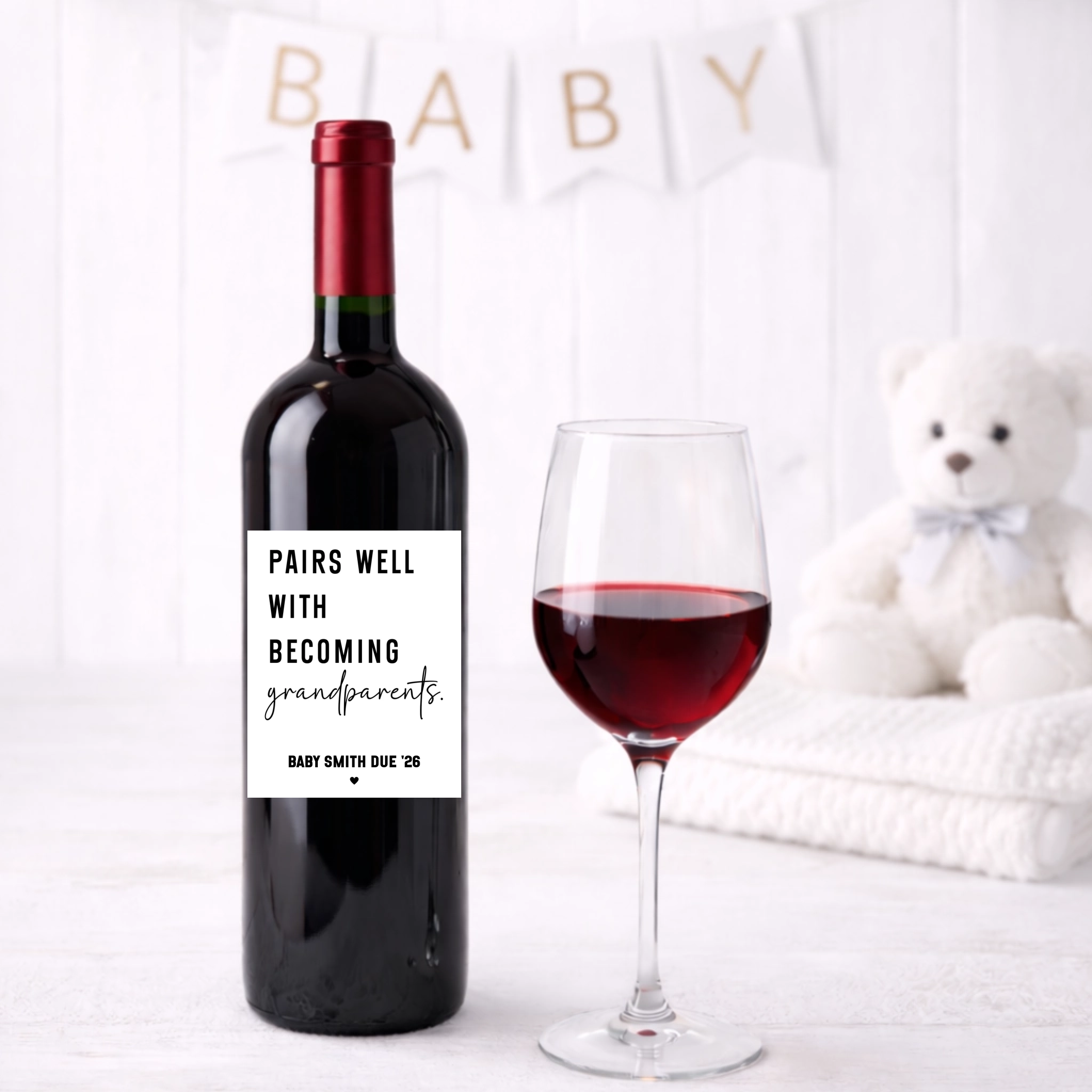Pairs Well With Becoming Grandparents Wine Label