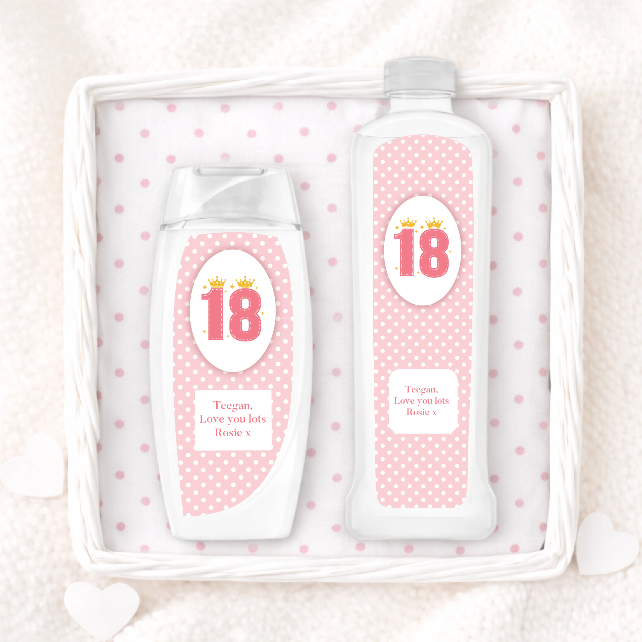 Shower Gel & Bubble Bath Label Set - Pink Crown Ages