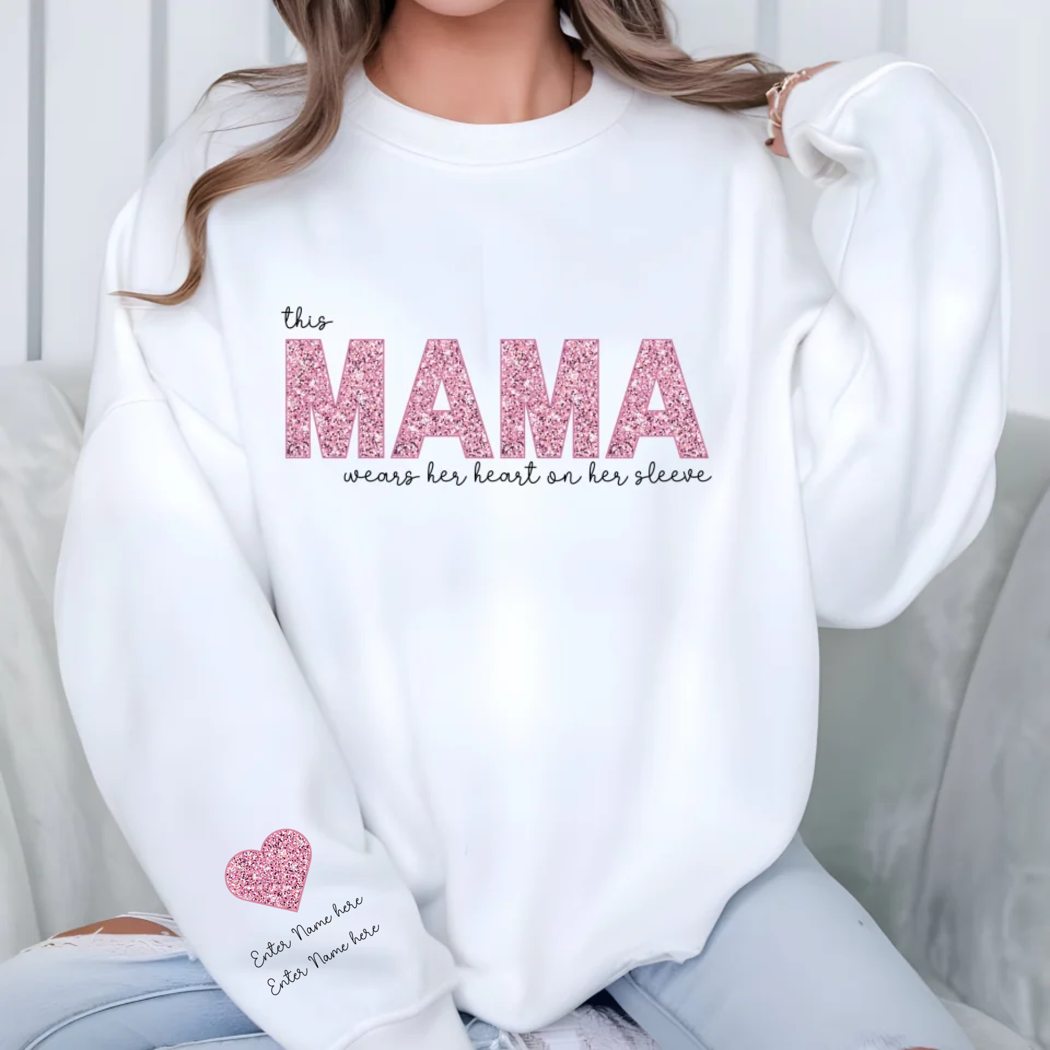DTF - Glitter Heart on Sleeve Sweatshirt Decal