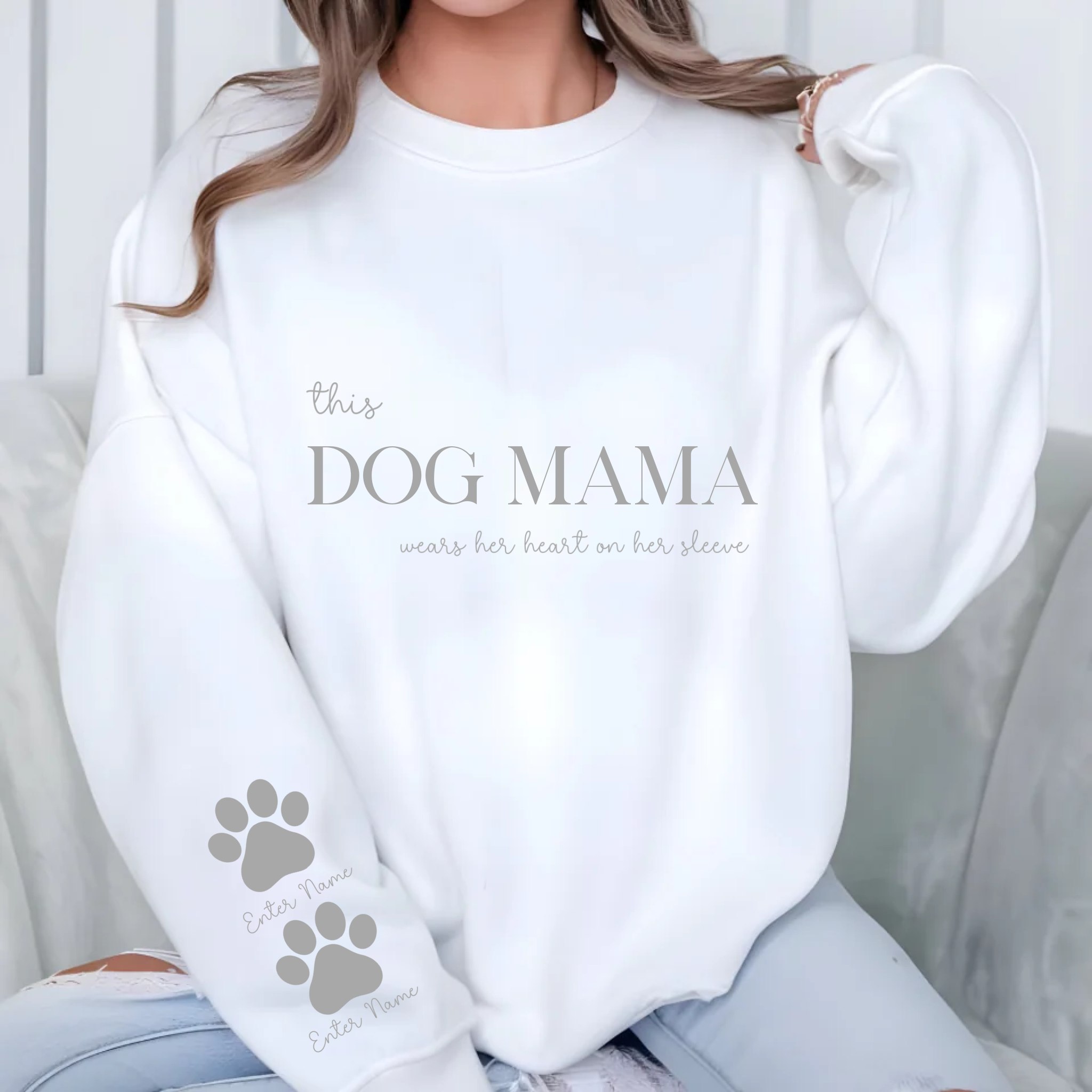 DTF - Grey Photo Pawprint Dog Mama Sweatshirt Decal