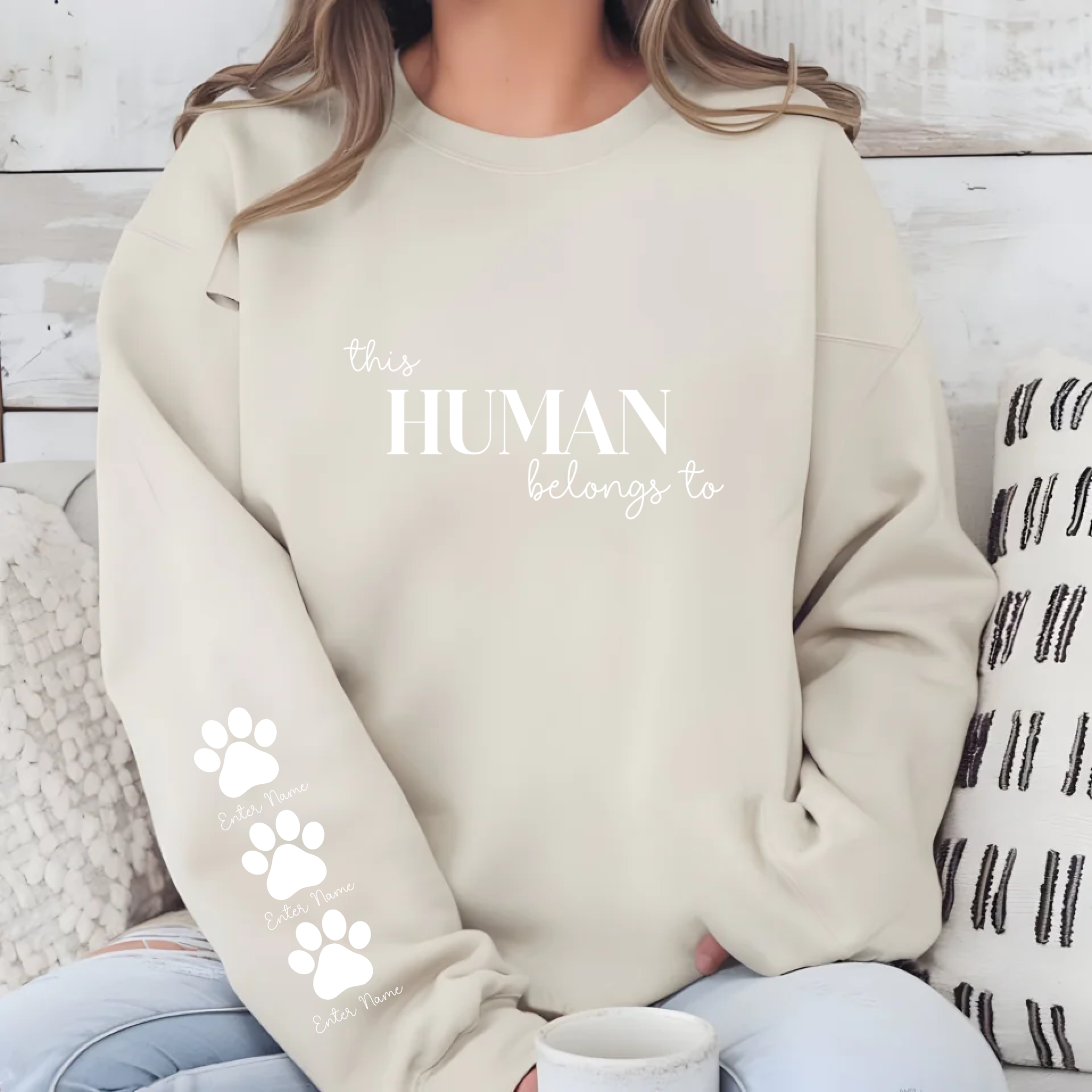 DTF - Photo Pawprint This Human Belongs To Sweatshirt Decal
