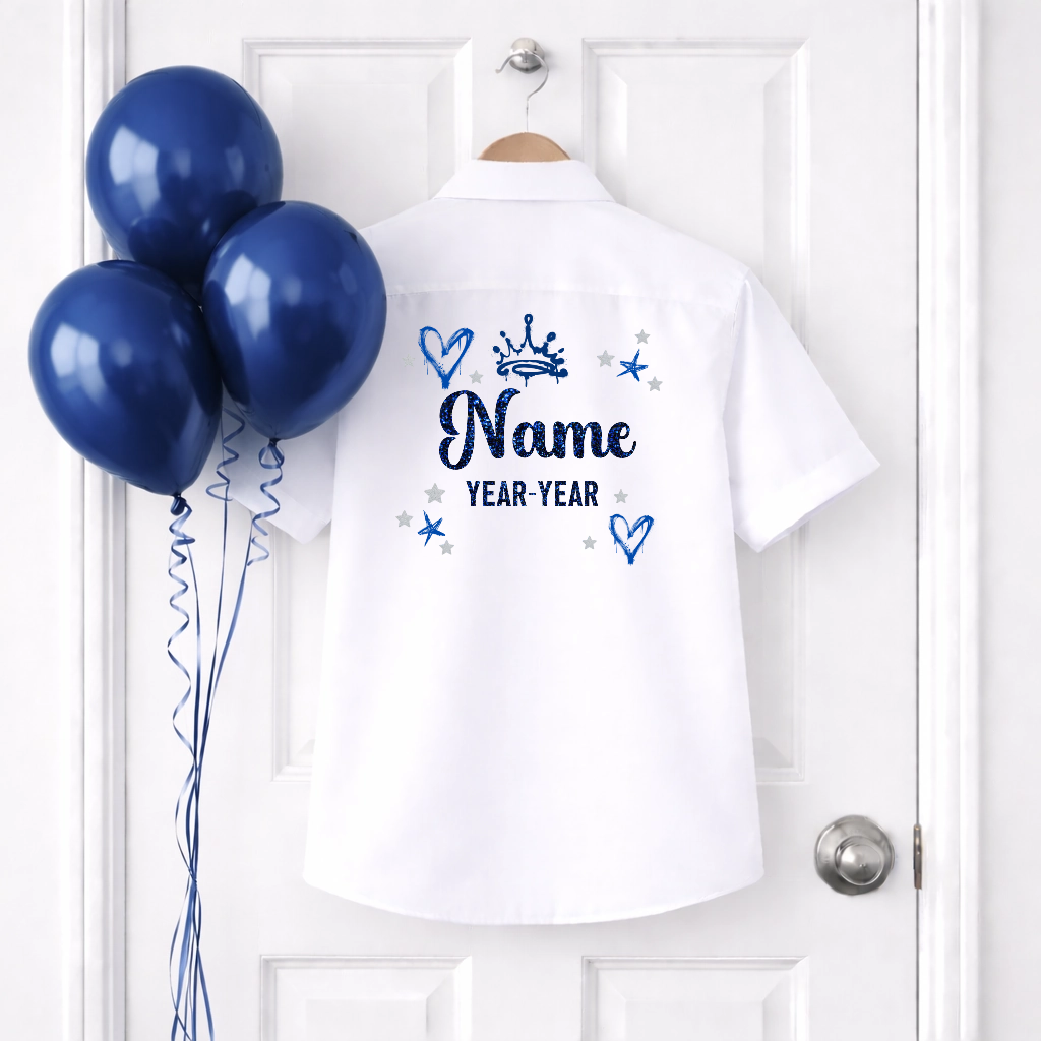 DTF School Shirt Leaver Decal -  Blue Graffiti Glitter