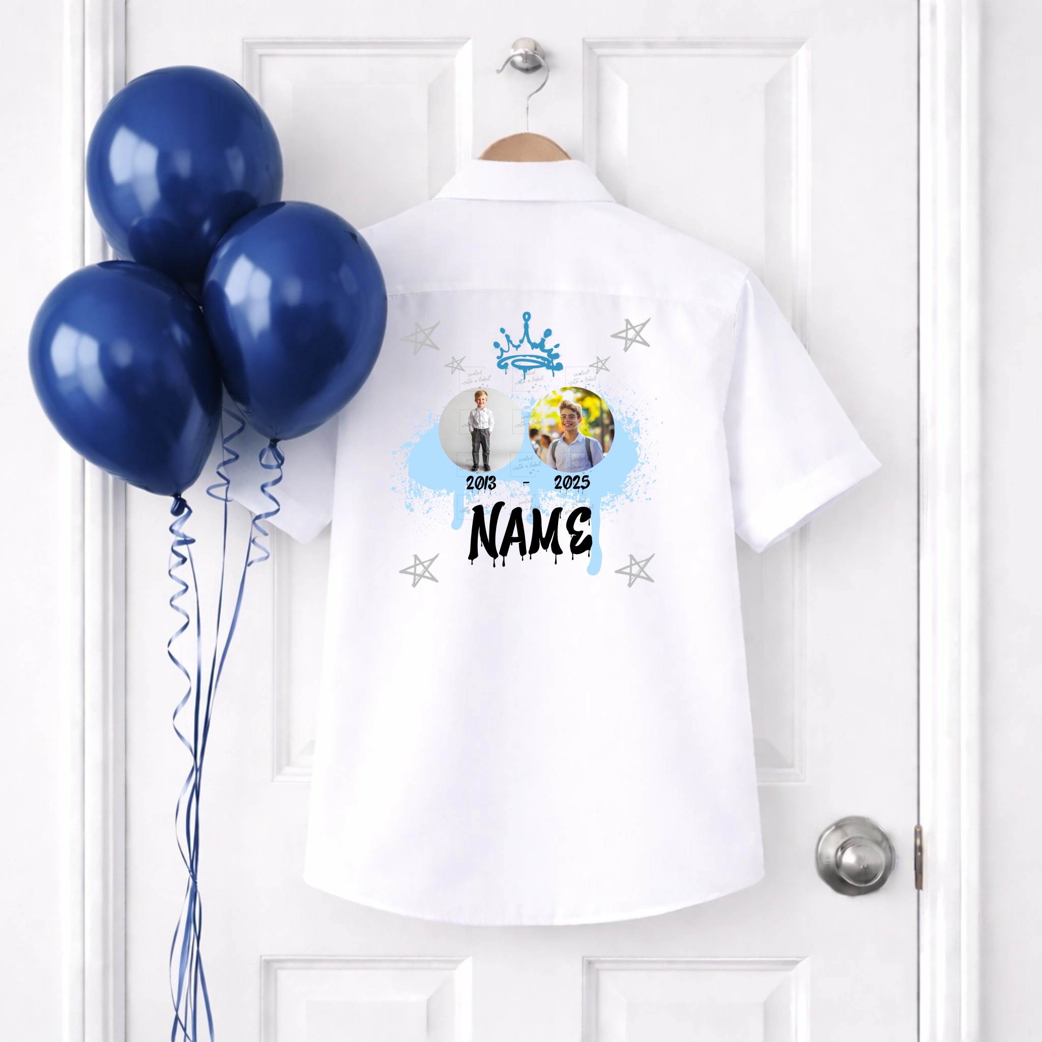 DTF School Shirt Leaver Decal -  Blue Graffiti Two Photos