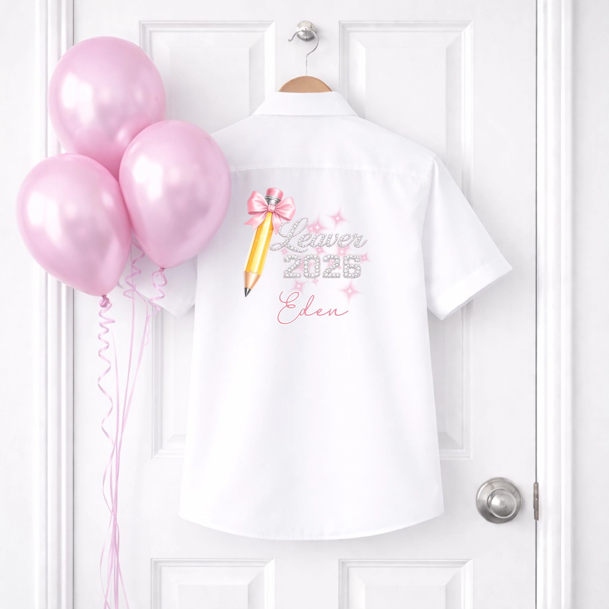 DTF School Shirt Leaver Decal -  Pink Bow Crayon