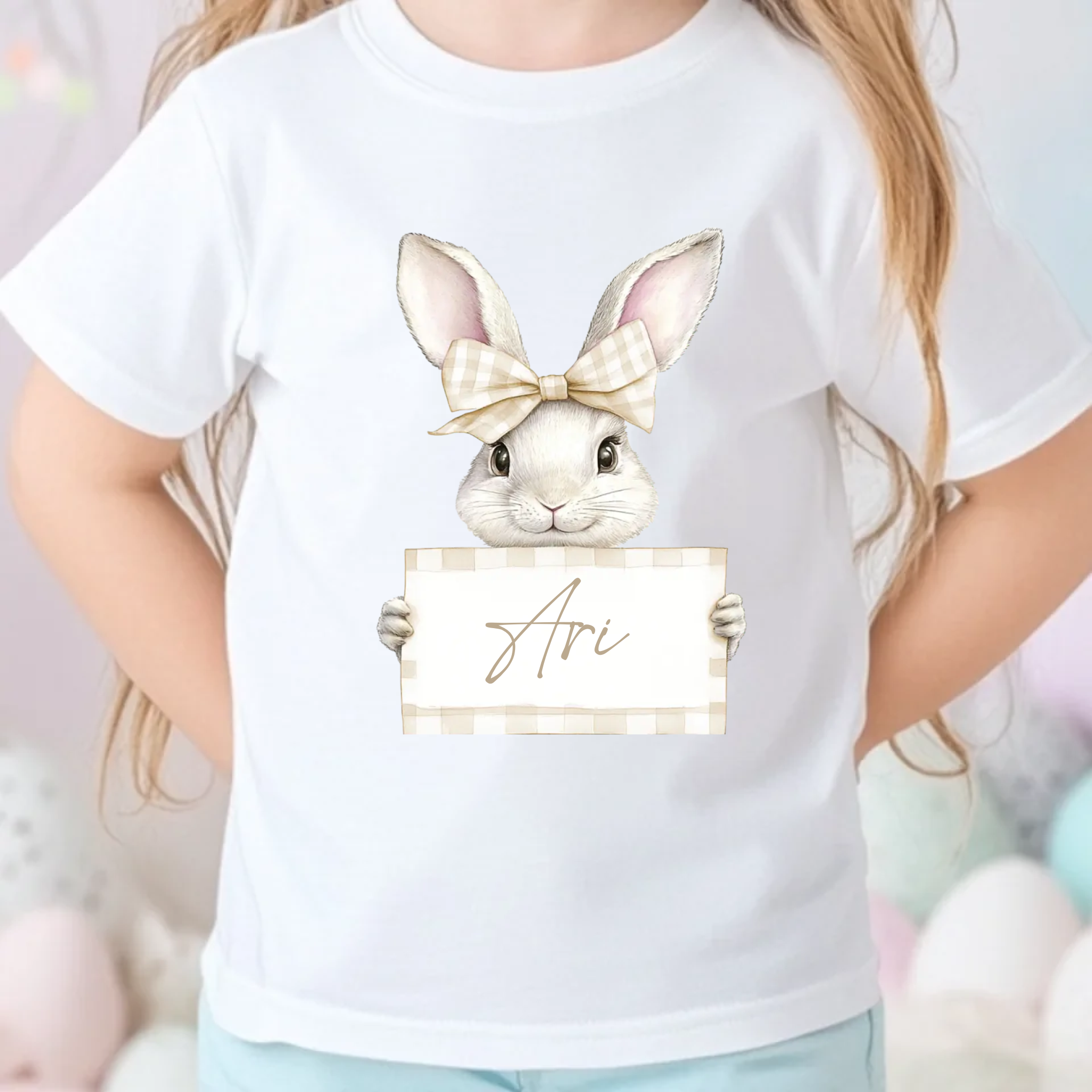 DTF Decal - Beige Gingham Bunny
