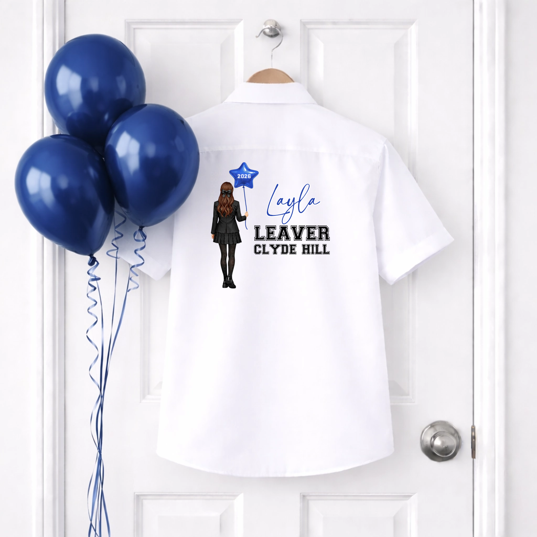 DTF School Shirt Leaver Decal -  Balloon School Girl Blue