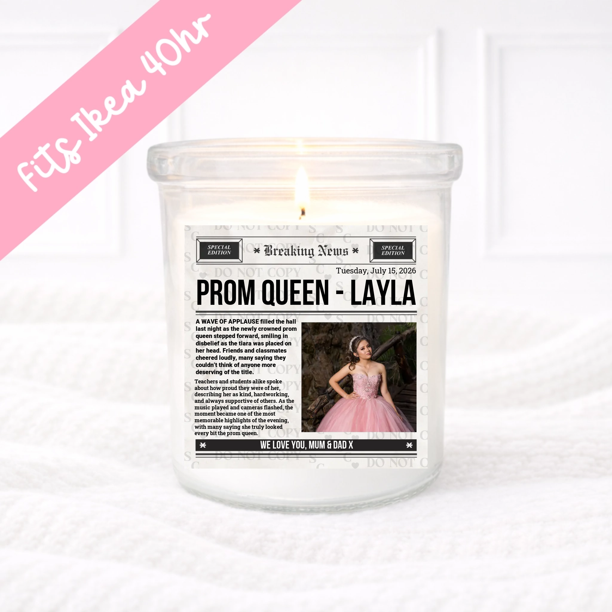 Breaking News PROM- Candle Label