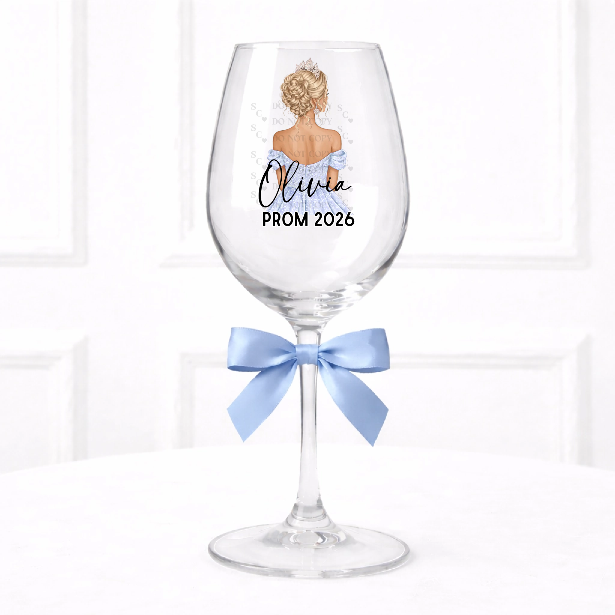 UVDTF  - Dusky Blue Prom Wine Glass Decal