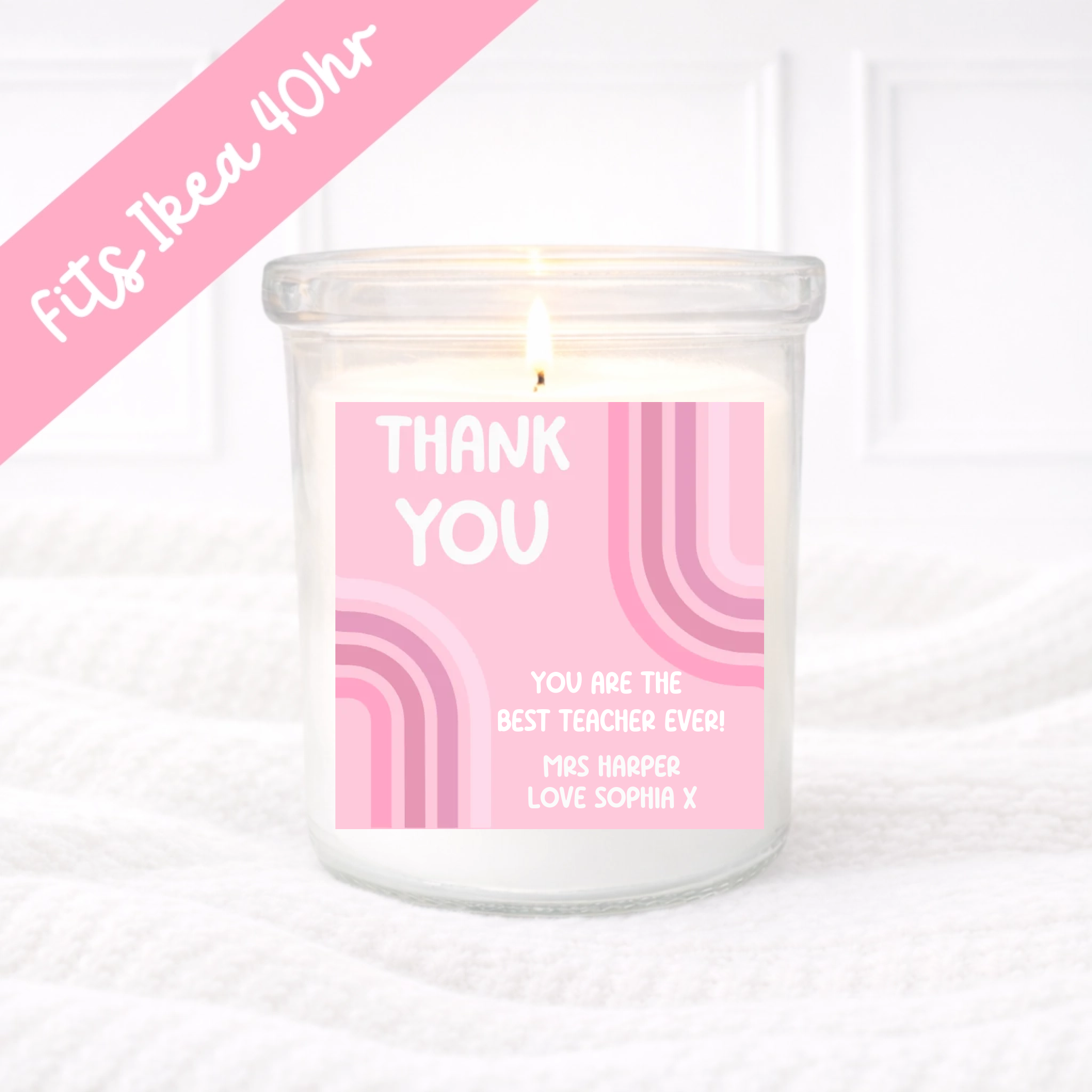 Pink Thank you - Teachers Candle Label