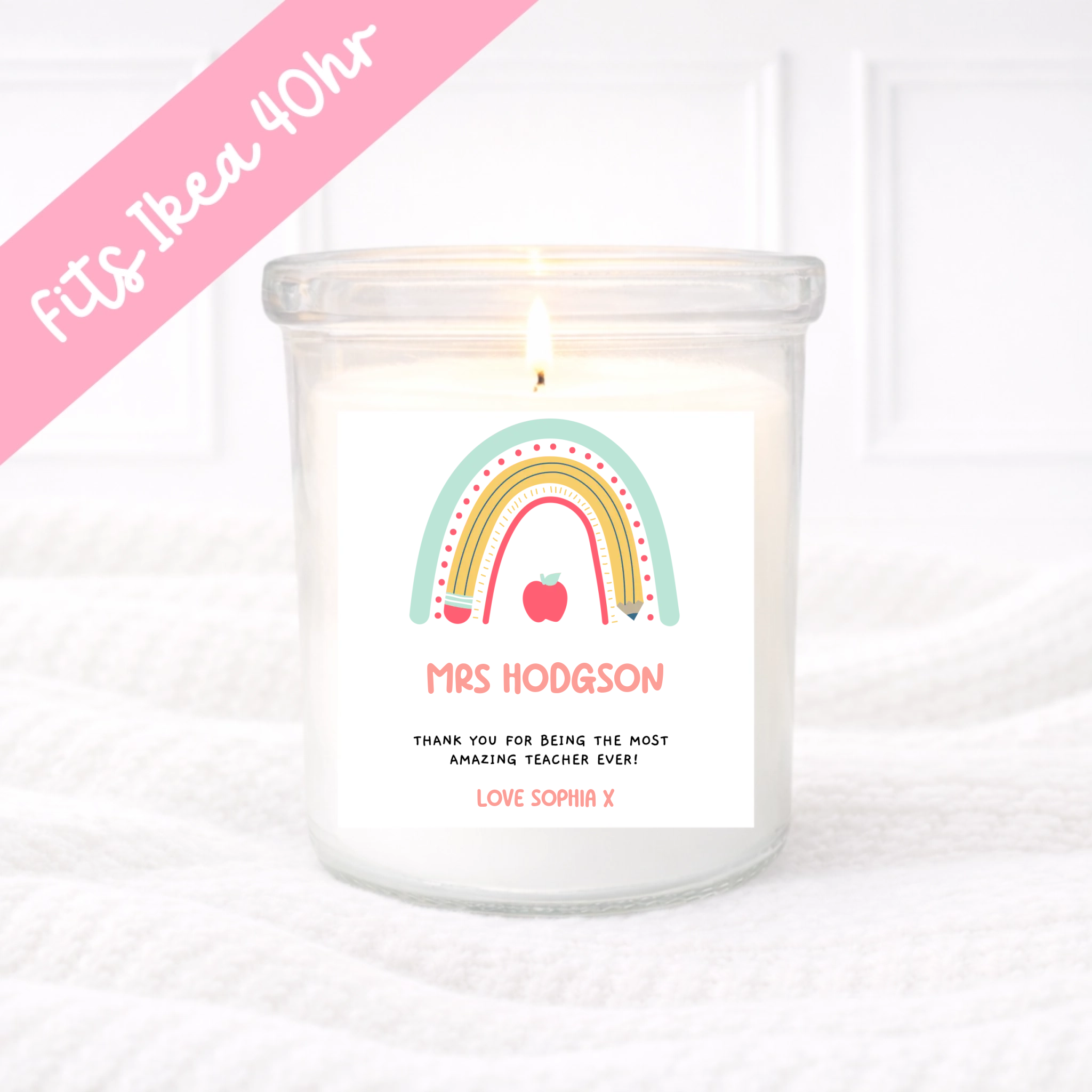 White Crayon Rainbow - Teachers Candle Label