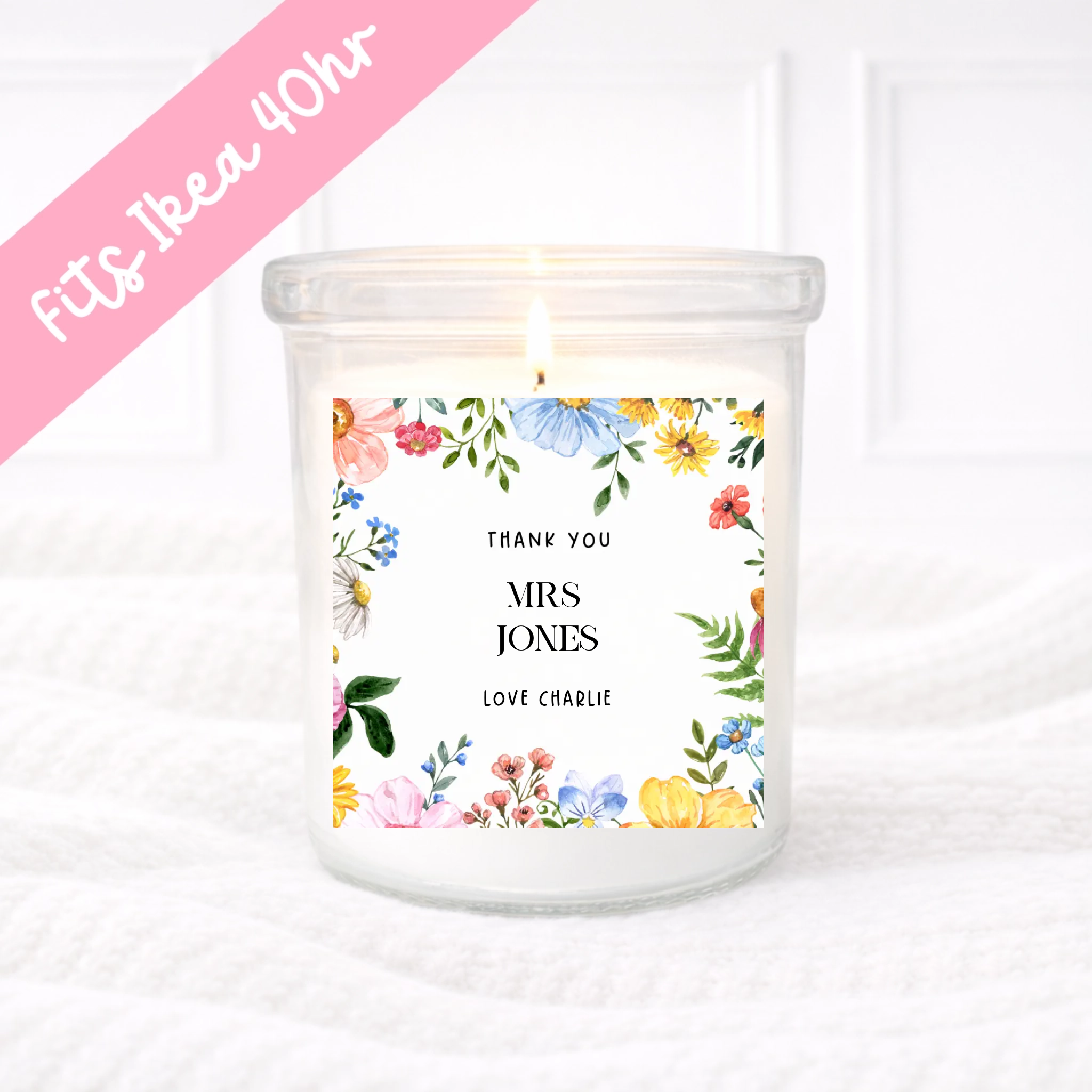 Floral Thank You - Teachers Candle Label